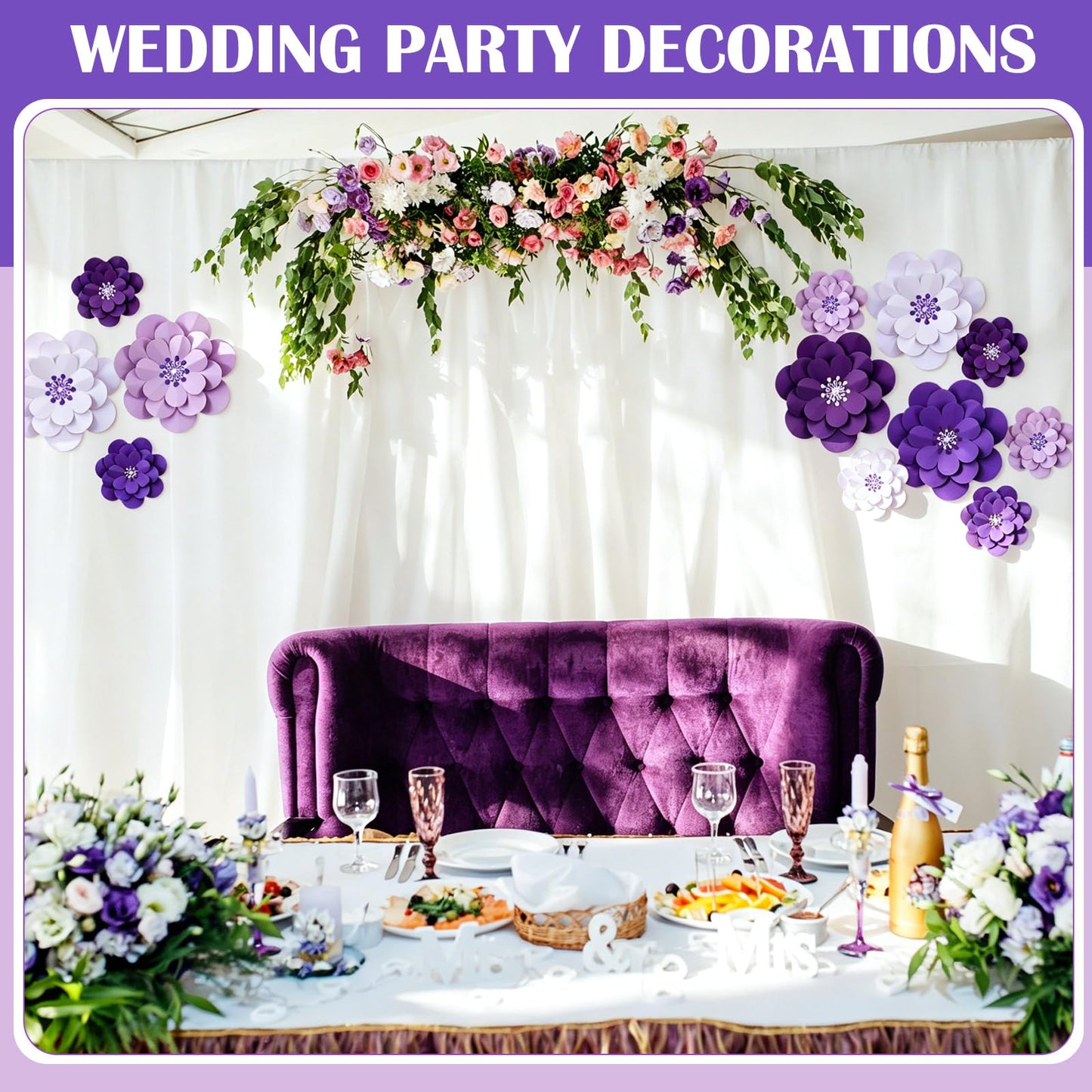 Mooliwe Paper Flowers Decorations for Wall DIY 3D Paper Bulletin Board Mexican Flowers Backdrop Decoration for Classroom Back to School Holiday Party(Purple,12 Set)