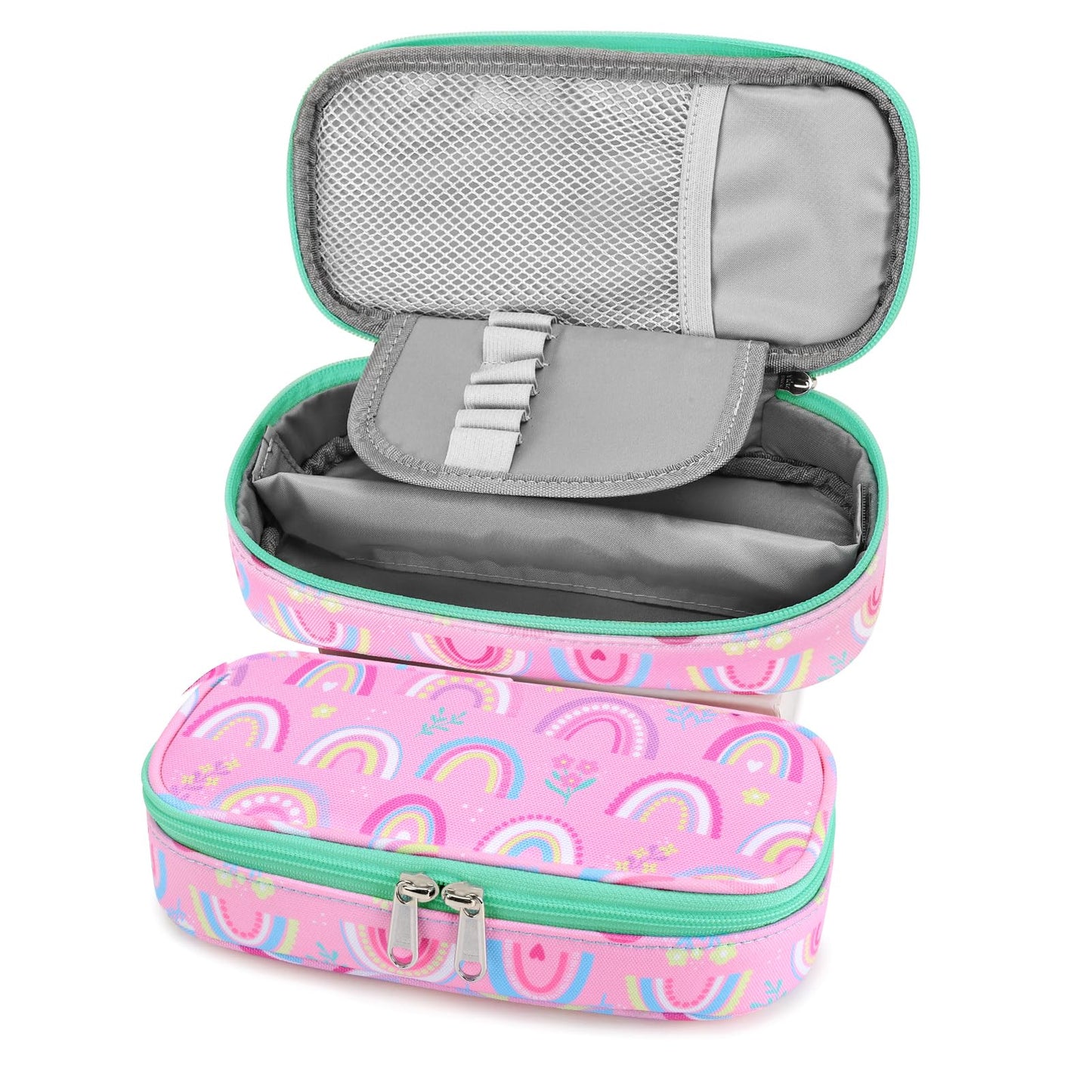 mibasies Girls Pencil Case for Kids, Multi-Slot Pencil Pouch, Rainbow Pink