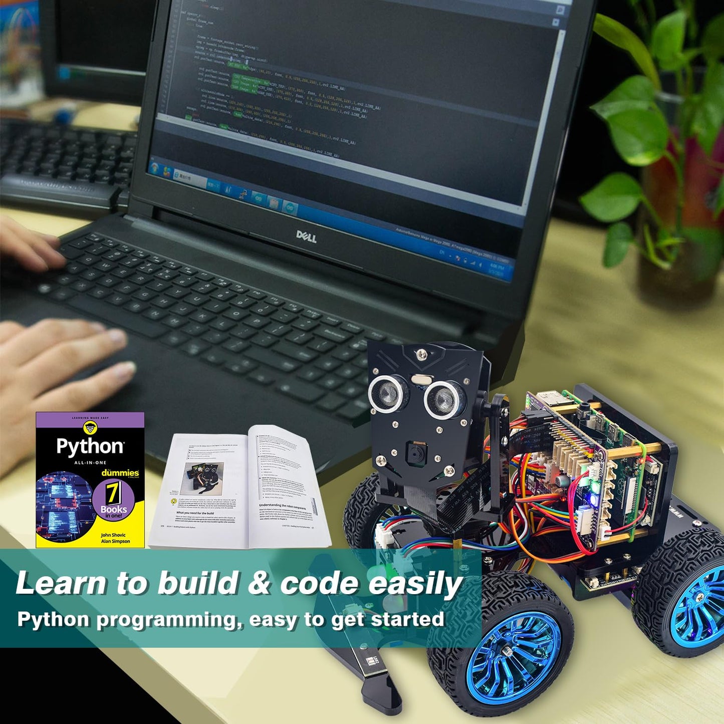 Adeept PiCar-B Mars Rover Smart Car Kit for Raspberry Pi 5/4B/3B/3B+, Obstacle Avoidance, Line Tracking, Light Tracing, Camera, Speech Recognition, Python, PDF Tutorials(Raspberry Pi NOT Included)