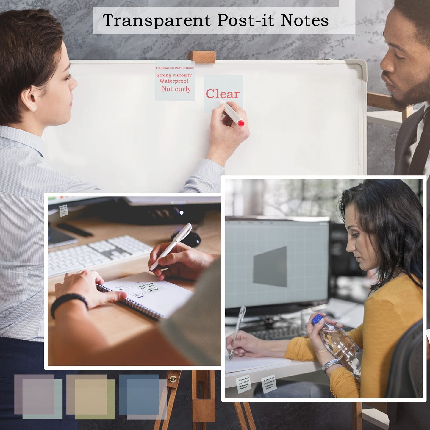YOUDEFUL 800Pcs Transparent Sticky Notes, 3"x3" Clear Sticky Notes, Waterproof Translucent Sticky Note Pads for Books Annotation, Clear Post it Notes for Bible Study, School, Office(White)