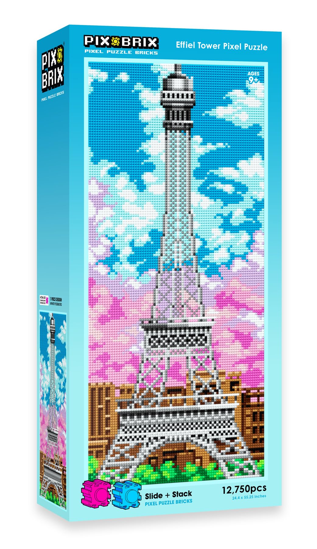 Pix Brix Pixel Art kit Puzzle Bricks - Eiffel Tower 12,750 Pieces - Patented Colorful Building Bricks, Create 2D and 3D Builds Without Water, Iron or Glue - Stem Toys for Adults and Kids