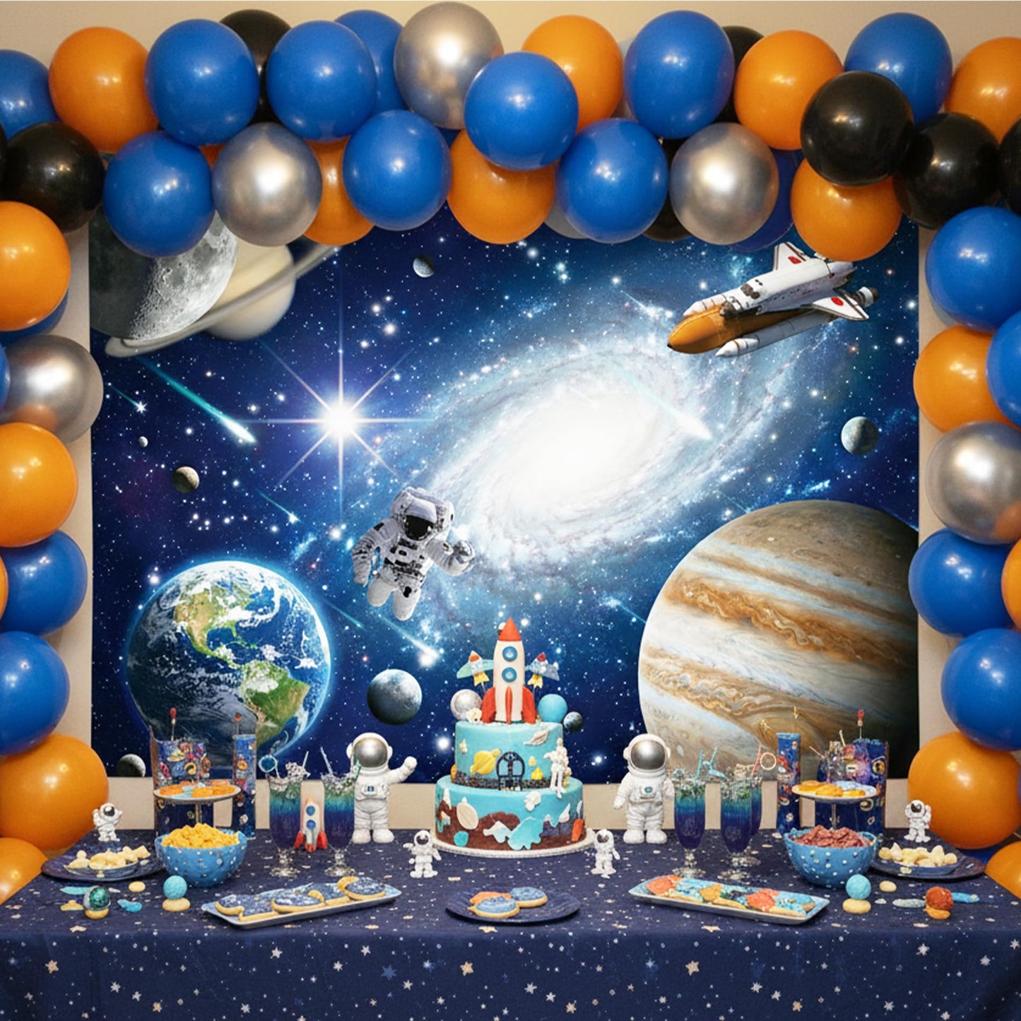 Outer Space Backdrop Party Supplies - 7x5 ft Universe Space Starry Photo Backdrops Planet Astronaut Room Decor for Boys Kids Birthday Newborn Baby Shower Space Solar System Photo Booth Prop