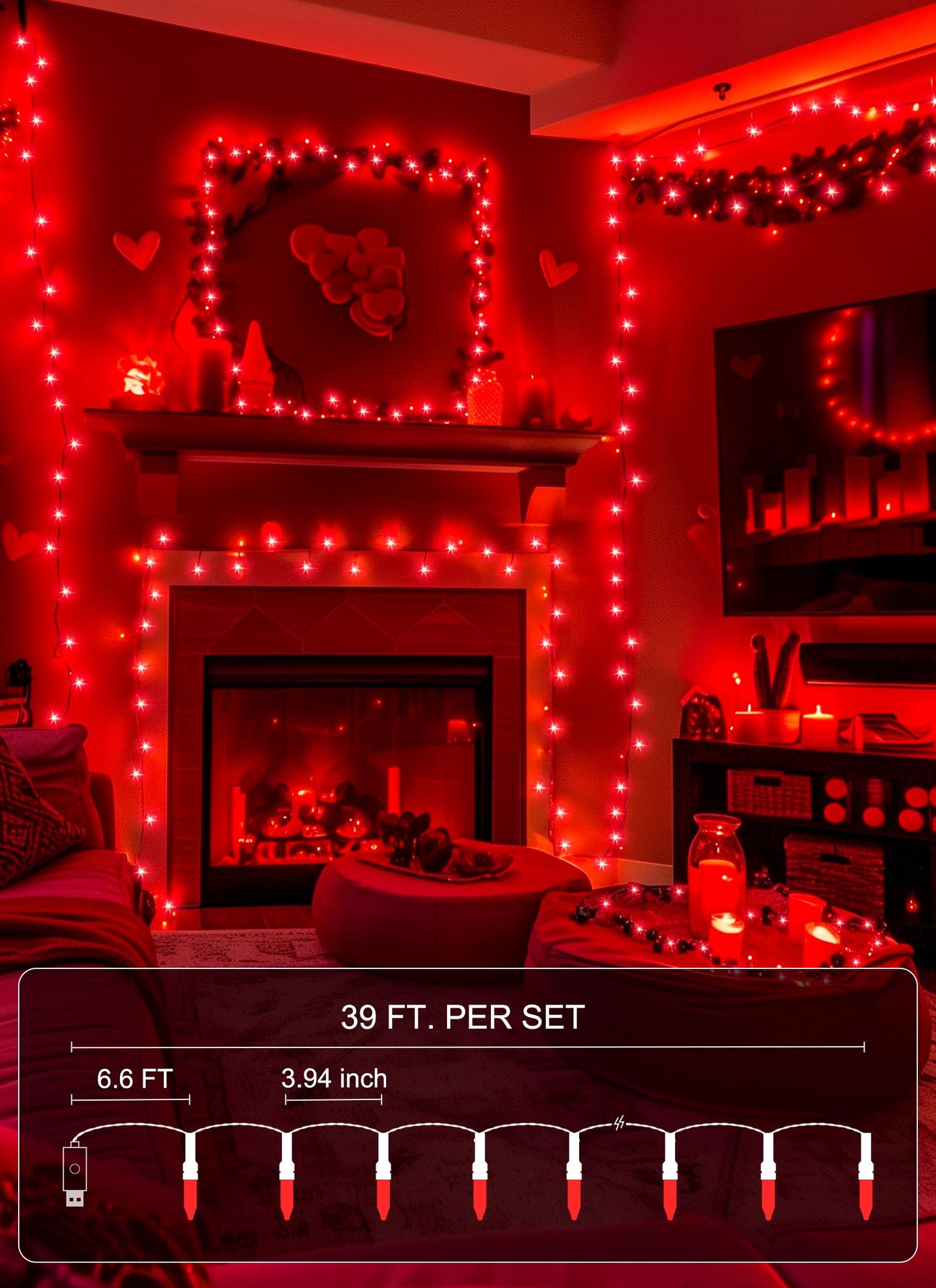 Minetom 100 LED Mini String Lights, 39 Feet, USB Operated, Waterproof, Red, Indoor Holiday Decor, Model 81f52da7-2600-4e92-a