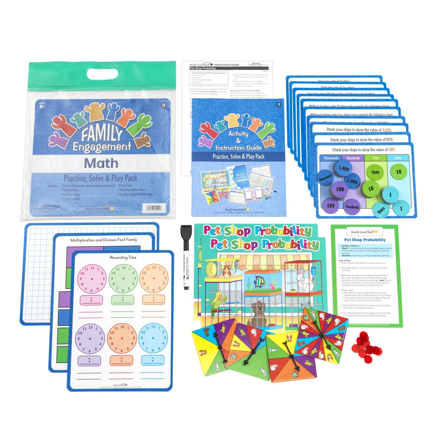 Really Good Stuff Family Engagement Math – Practice, Solve & Play Pack - Third Grade