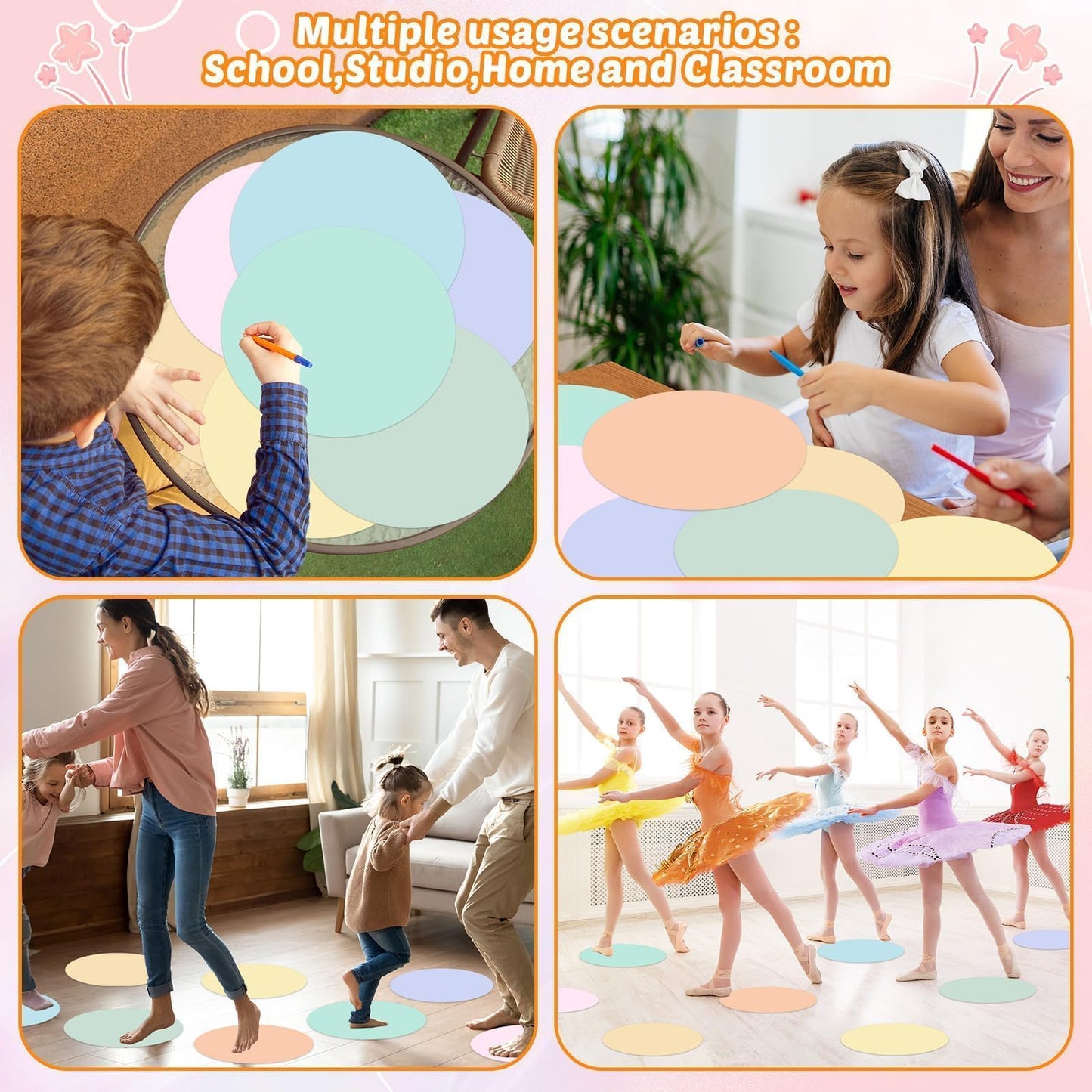 gisgfim 24PCS Dry Erase Dots 12 Inch Whiteboard Marker Wall Decor Removeable Circle Sticker Spots Writing Spots Set for Classroom Table Teachers Students School Supplies (Pastel)