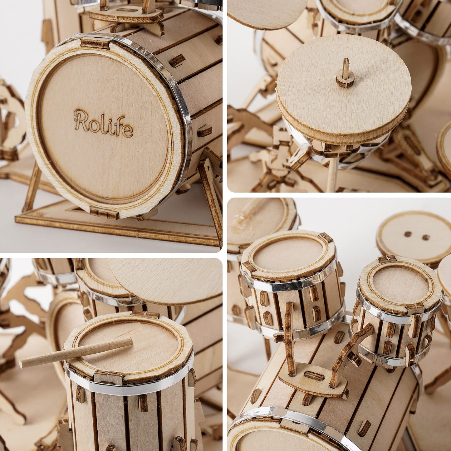 Rolife 3D Wooden Puzzles Model Kit for Adults and Teens to Build Musical Instrument Series (Drum kit)