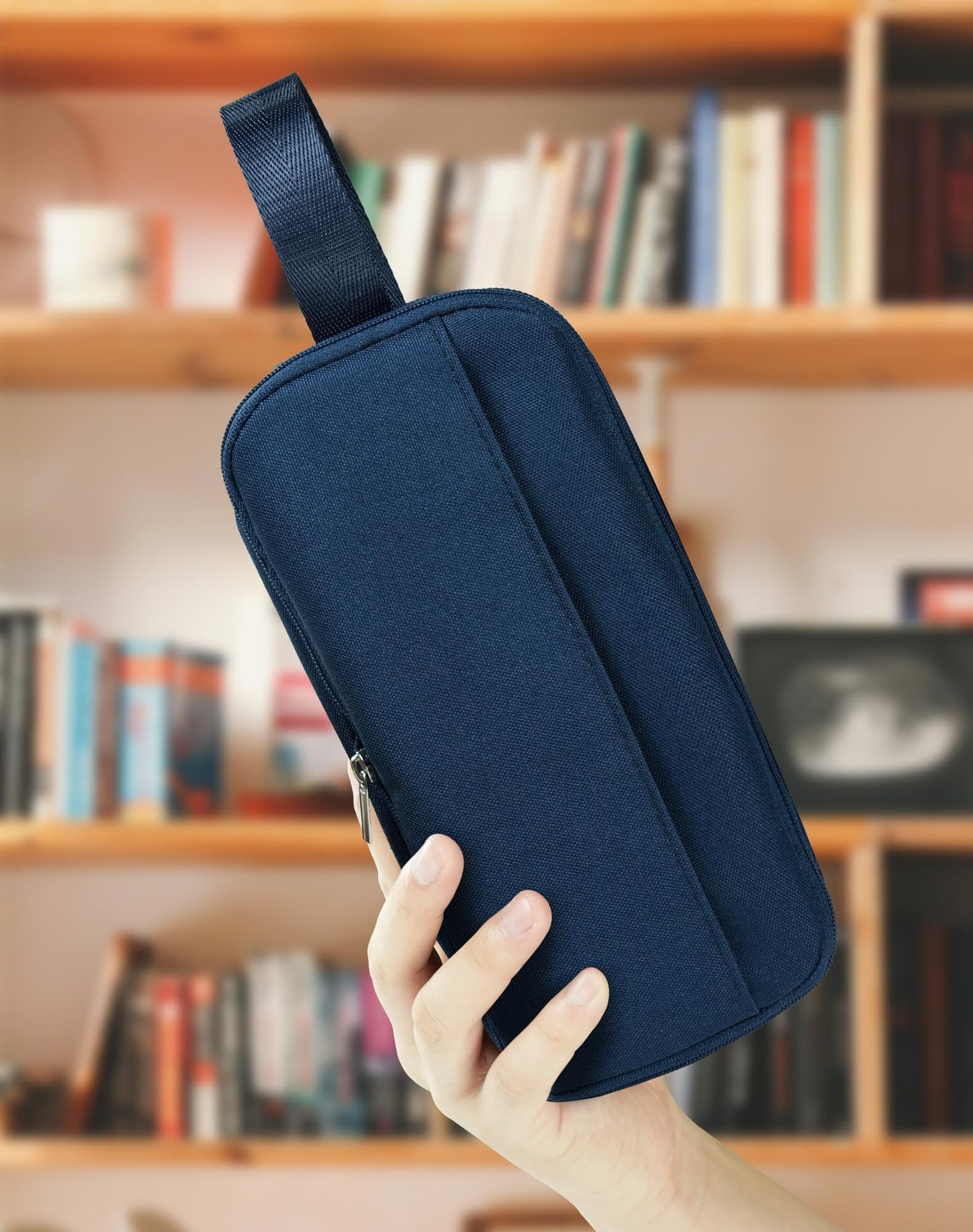 Fmeida Pencil Case Pouch Expandable - Extra Large Pencil Pouch Aesthetic Pencil Bag Office Stationery Organizer with Handle for Adult Men Women - Navy Blue