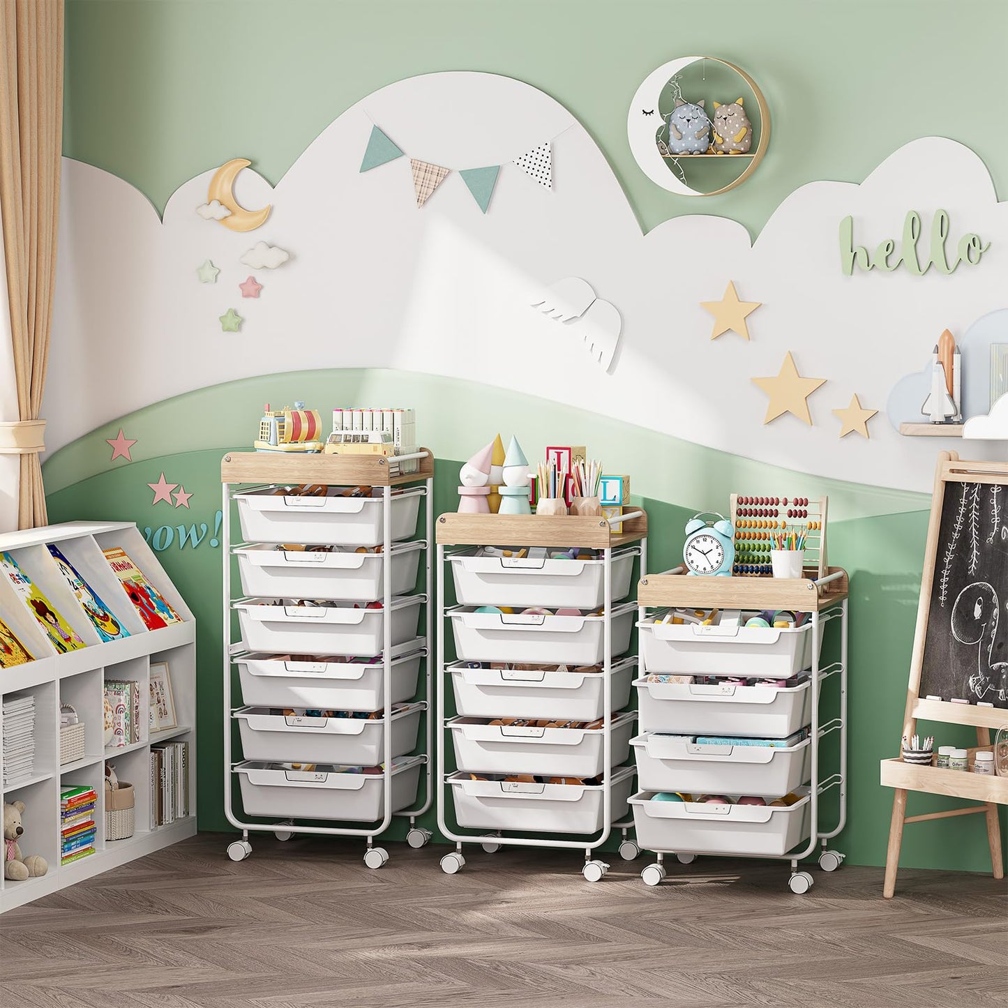 APEXCHASER Utility Cart with 5 Drawers,Rolling Storage Cart for Crafters Artists Kids Teacher Student Storage Arts Crafts & Sewing Study Supplies in Craft Room Dorm Classroom Kids Room-White