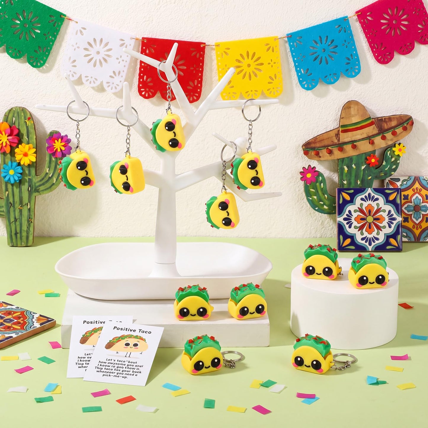 Junkin 24 Sets Taco Clicker Fidget Keychain 3D Printed Clicker Fidget Decompression Button Stress Relief Gifts with Positive Cards for Graduation Employee Coworker Staff Team Nurse Teacher