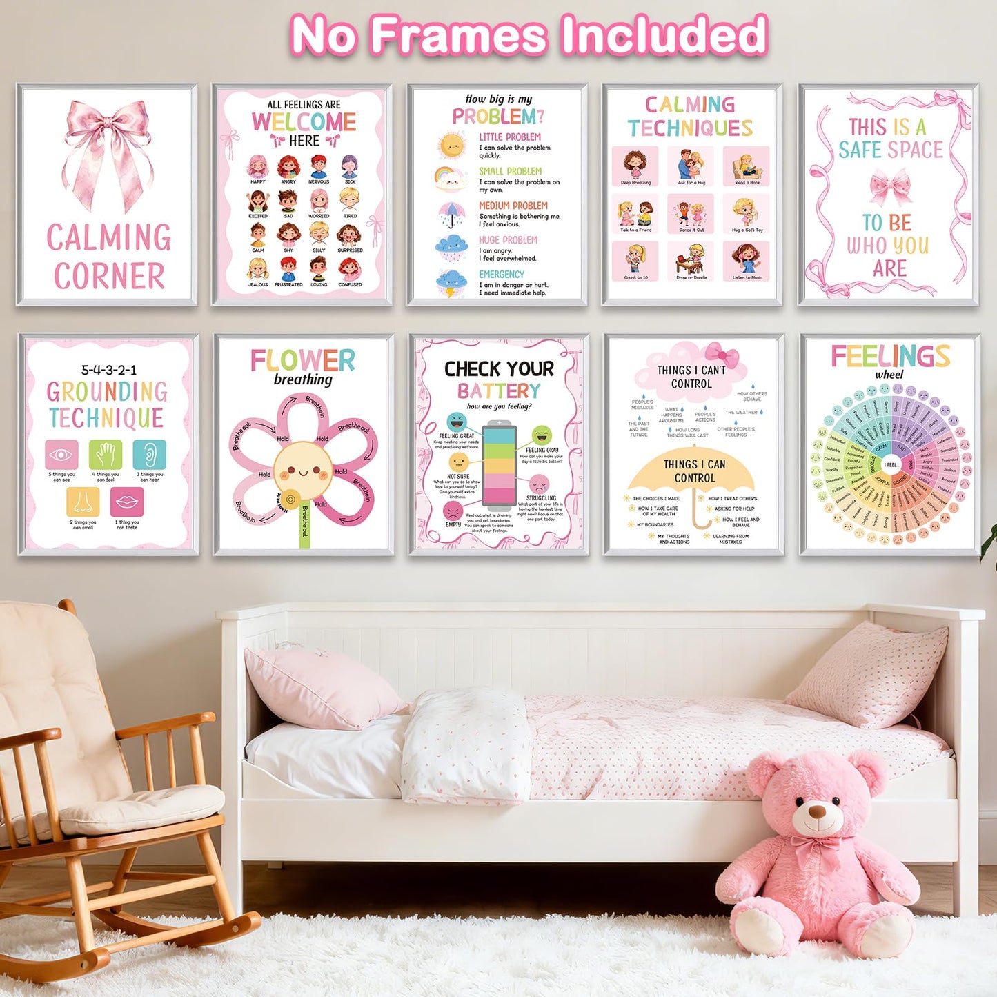 10 Calming Corner Posters, Feelings Chart for Kids, Calm Down Corner Mental Health Posters, Preschool Classroom Educational Poster Emotions Chart Coping Skills,Wall Art Decoration Mood Calming Sticker