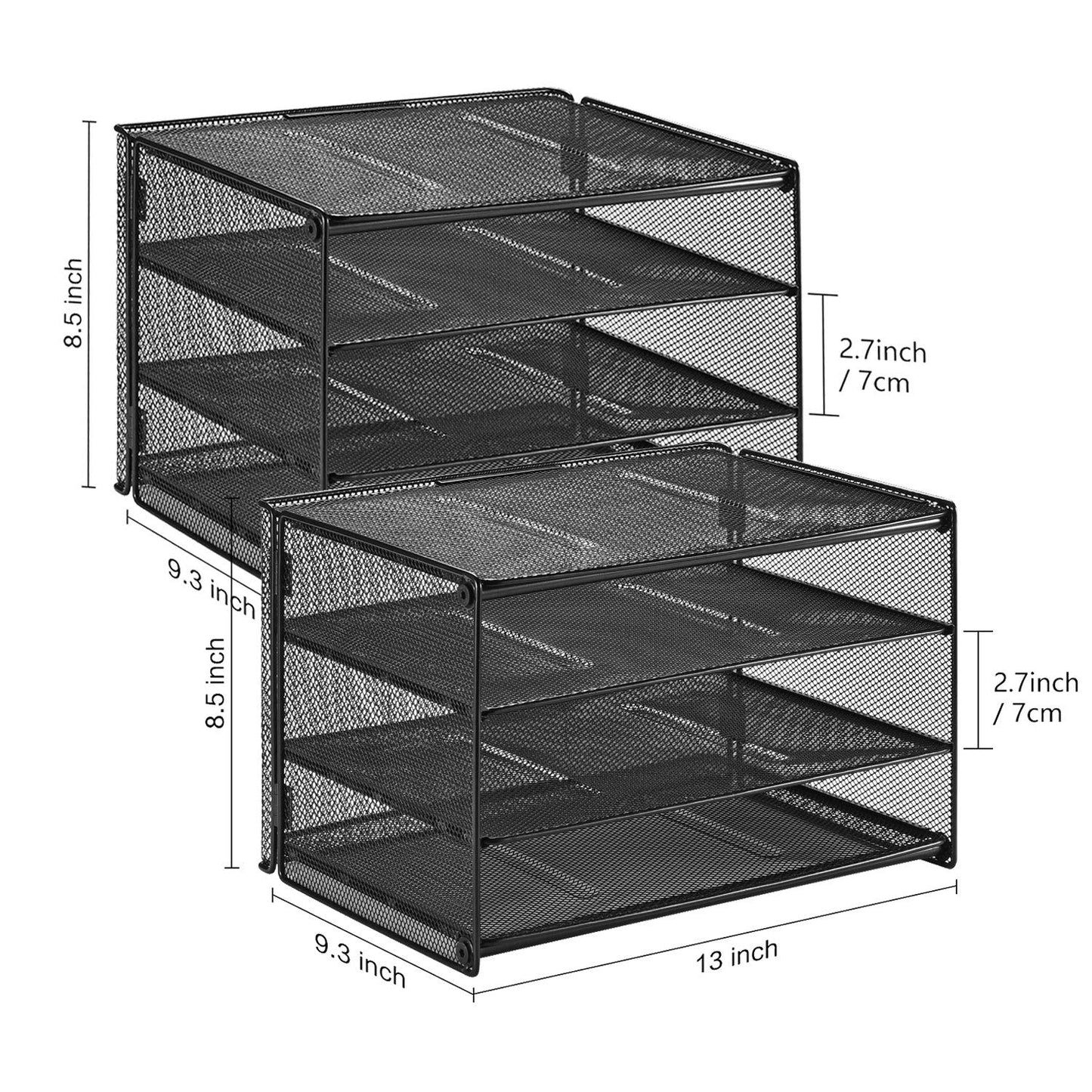 Samstar 2 Pack Paper Letter Tray, 3-Tier Desk File Organizer Paper Sorter Letter Shelf Rack, Mesh Made,Black