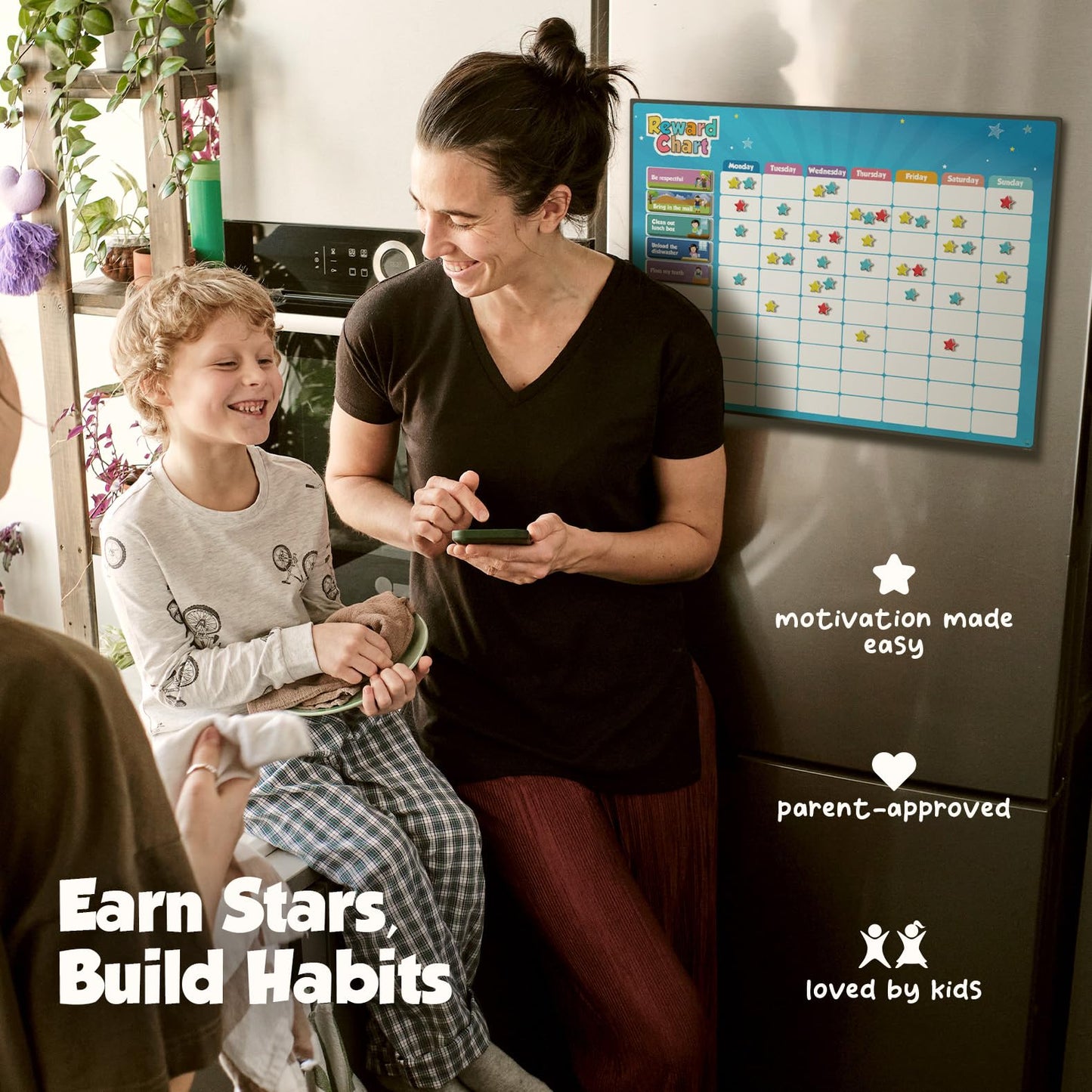 inamio Magnetic Kids Responsibility Reward Chart - Engaging 3D Stars & Chore Tasks - Behavior Chart for Home & School - Ideal for Ages 3-9, Multiple Kids