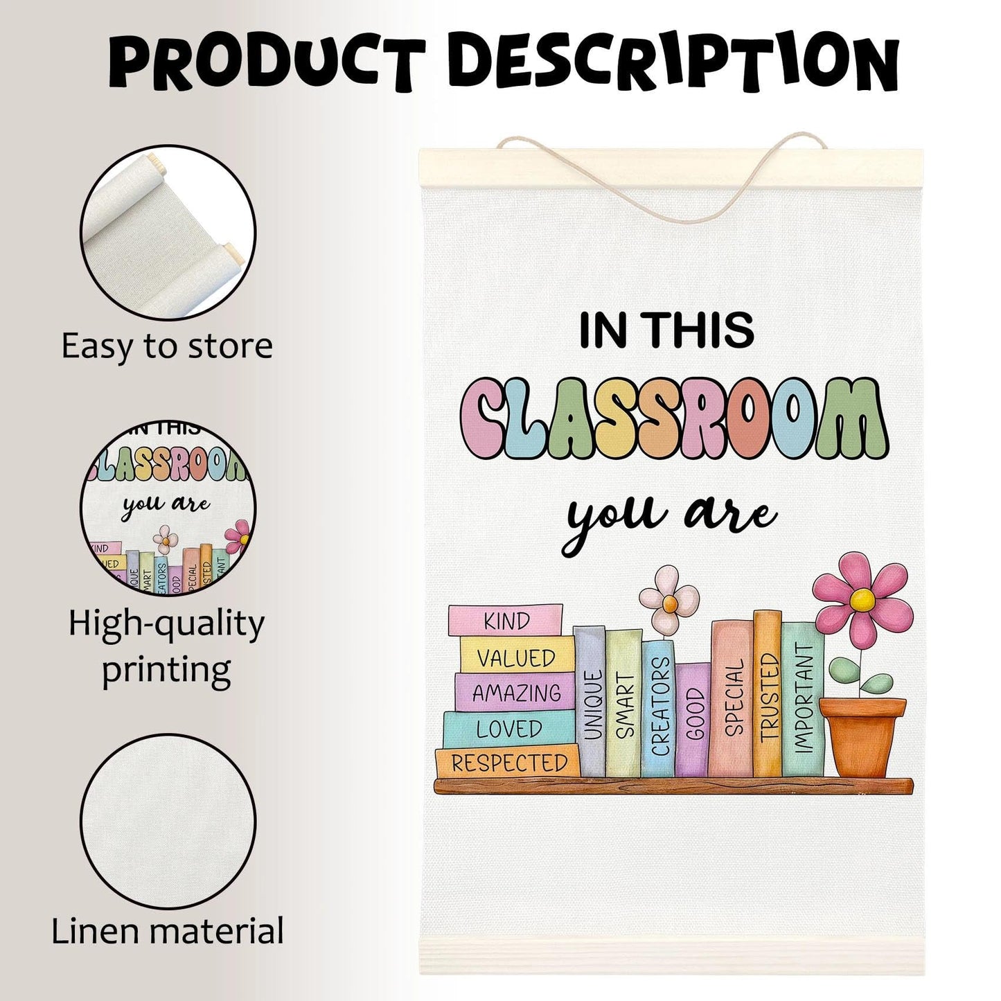 LKETW Inspirational Classroom Poster Hanger Frame 12x16 Inch, Positive Affirmations Motivational Wall Art Posters for Classroom, Inspirational Hanging Banner Decor for Home Kids Room Bedroom
