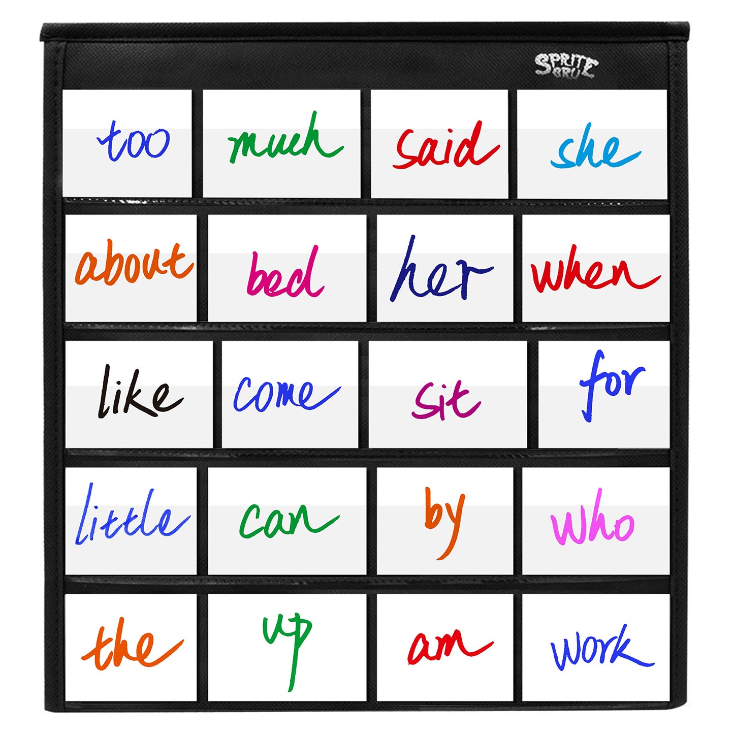 Black Tabletop Desktop Pocket Chart with Bonus 20X Dry Erase Cards. Double Sided and Self-Standing (13” X 12”)