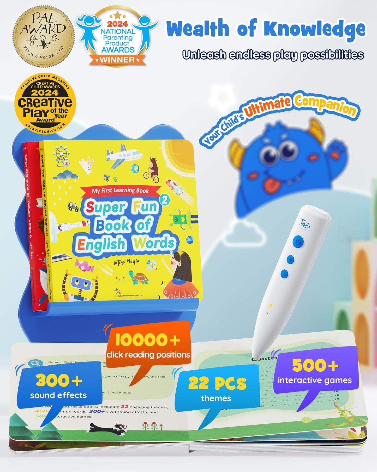 TEKFUN Talking Pen Books Sets, Interactive Audio Sound Books Kids Learning Electronic Toys for Boys Girls, Autism Sensory Games, Early Educational Gifts Birthday Gifts for Toddlers Kids Age 2 3 4 5
