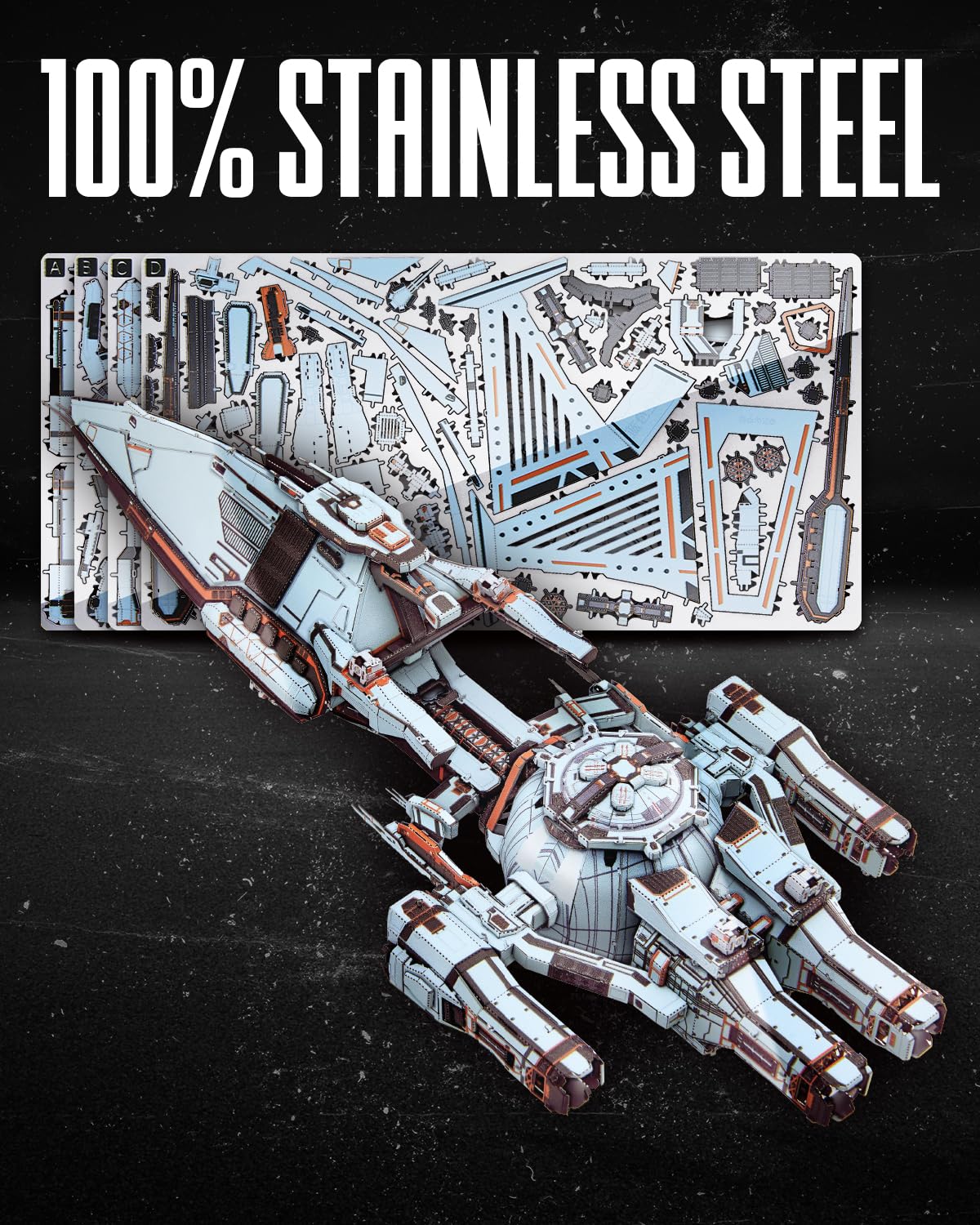 Piececool 3D Metal Puzzles for Adult, Three-Body Blue Space Starship Metal Model Kit, DIY Spaceship Building Kit Crafts for Adults to Build Home Decoration Best Gifts