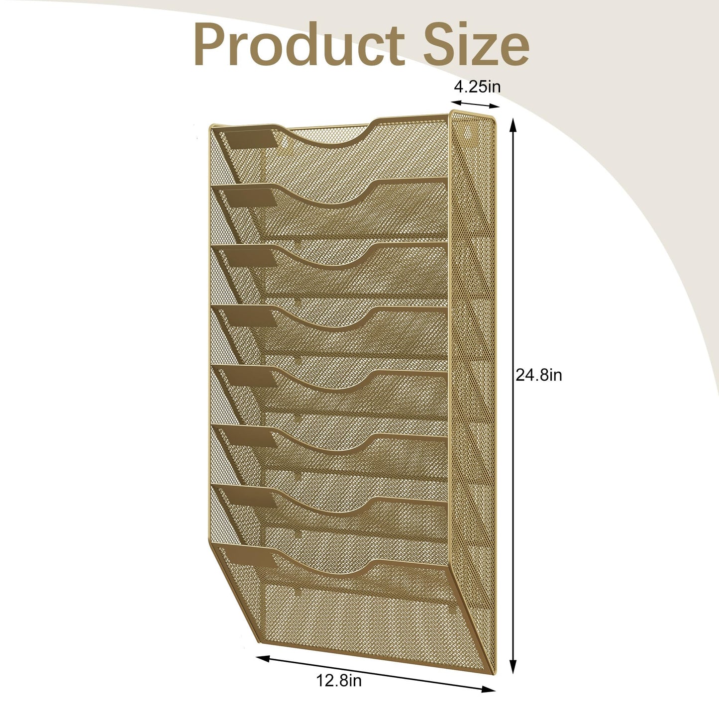 EasyPAG 8 Pocket Mesh Wall File Organizer, Hanging Paper Folder Holder with Classify Label, Vertical Wall Mount Mail Organizer for Office Home Classroom, Gold
