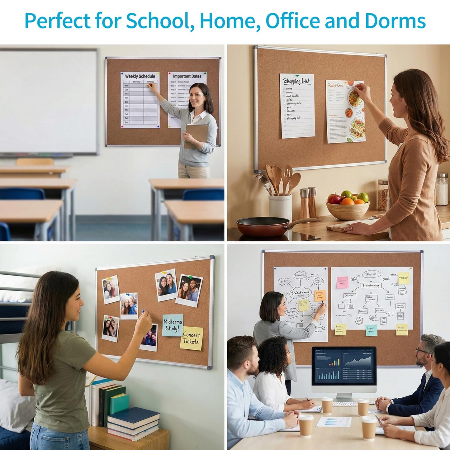 2-Pack Cork Board 36 x 24 Inch, Aluminum Frame Bulletin Board for Walls, Large Self-Healing Vision Board for Office, School, and Home, Hanging Notice Board with 10 Push Pins (3x2 Ft)