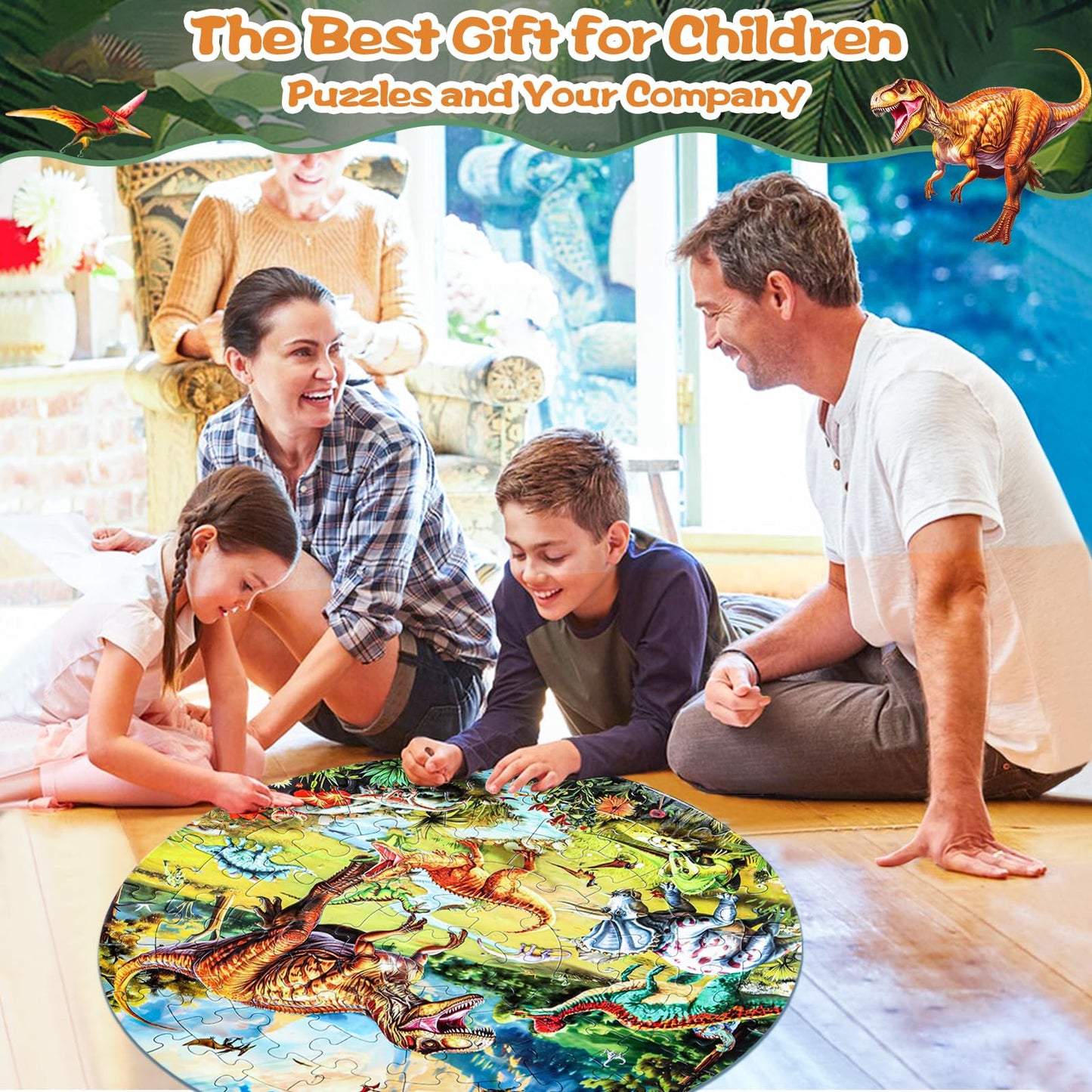 Glow-in-The-Dark Dinosaur Floor Puzzles for Kids Ages 4-6, Kids Jigsaw Puzzles Ages 6-8, 70PCS Large Round Dino Educational Puzzle Toys for 3 4 5 6 7 8 Years Old Children, Easter Gifts for Kids