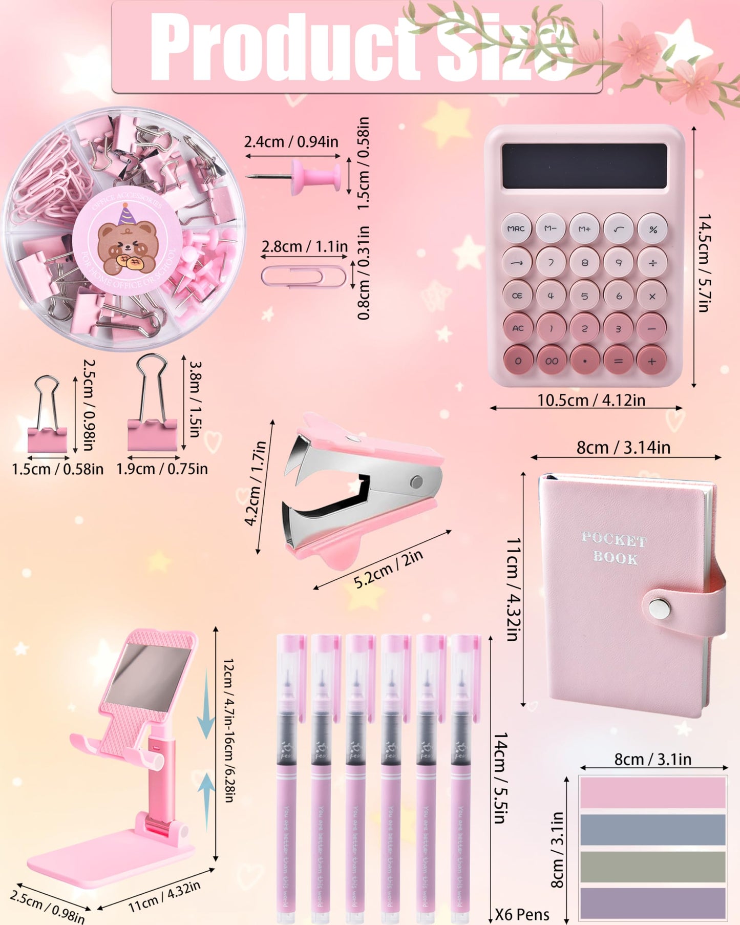 LXEVIHK 21Pcs Pink Desk Organizers and Accessories With Mesh Desk Organizer and 360°Rotating Pen Holder and a Lot of Office Pink Office Supplies Beautifully Presented in a Gift Box