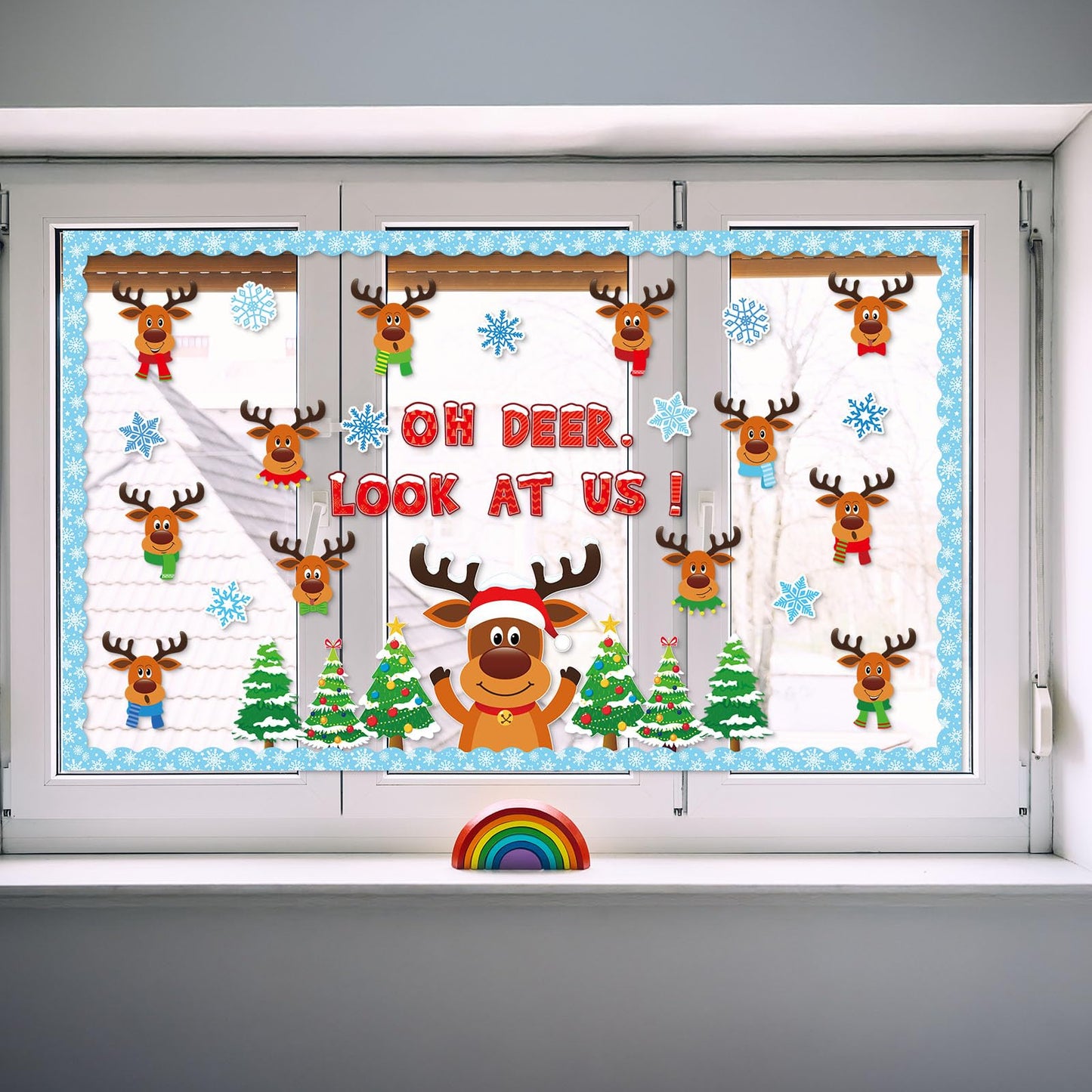 Christmas Bulletin Board Decorations Set Christmas Classroom Decoration Oh Deer Look At Us Bulletin Board Decor Elk Snowflakes Cutouts For Winter Holiday Party Classroom School Home Wall Decor