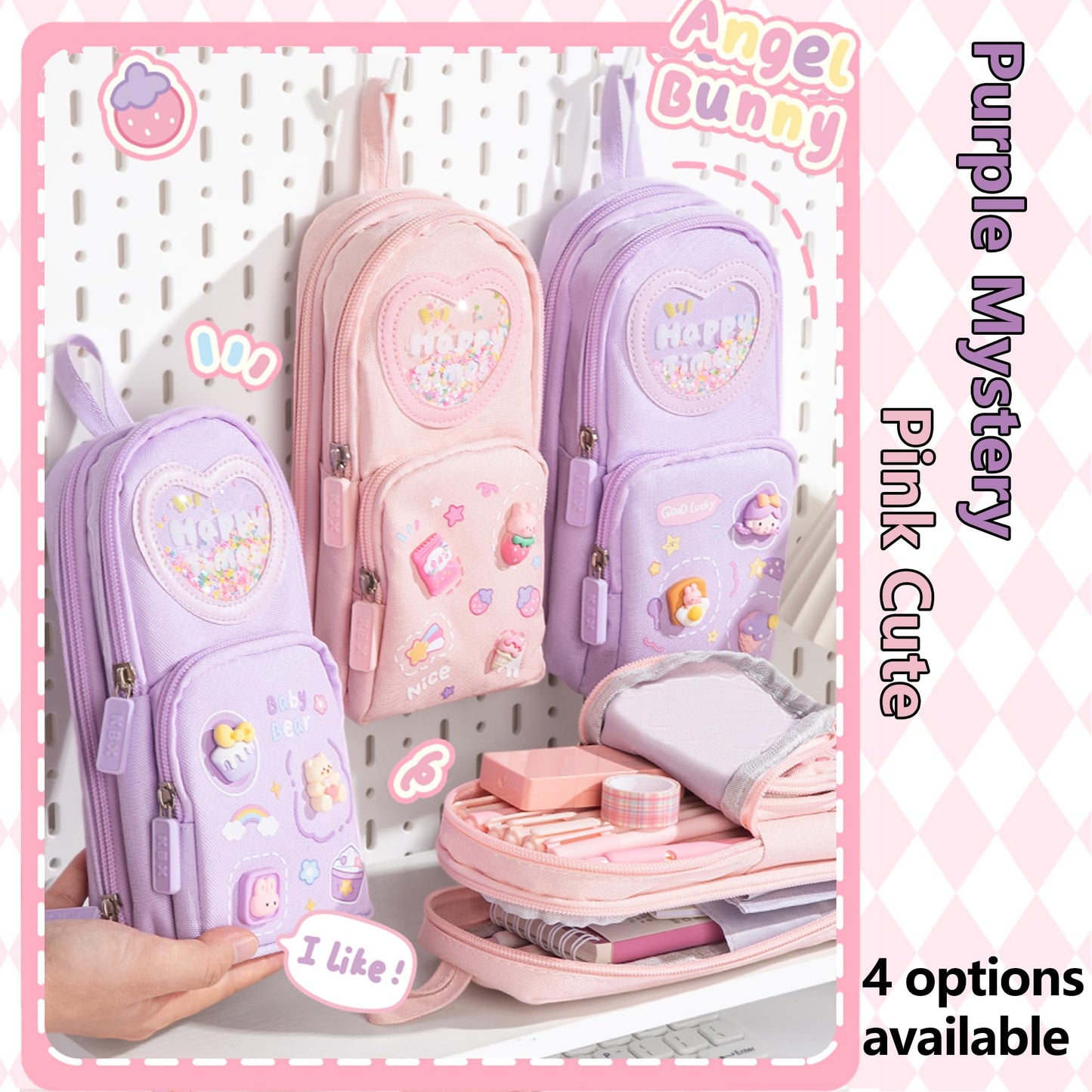UINSUE Mini Backpack Pencil Case Art Marker Storage Canvas Makeup Pocket Small Gadget Bag Organizer Random Free of Highlighters (Bear Purple)