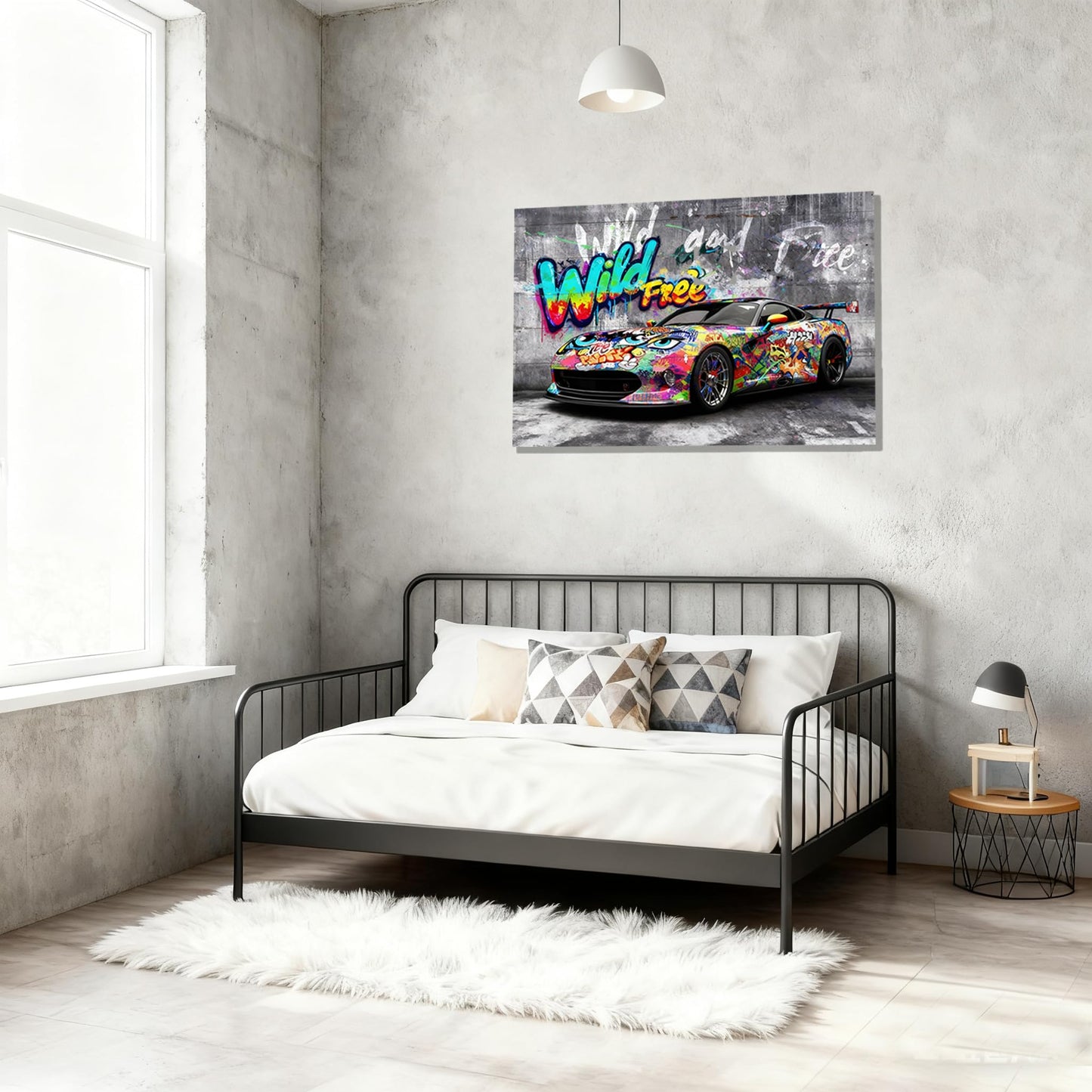 16x24 Modern Graffiti Sports Racing Car Canvas Wall Art Framed Urban Street Galley Oil Painting Gray Picture Teen Boys Pop Funny Home Decor Kids Bedroom Posters Men Office Living Room Cool Prints