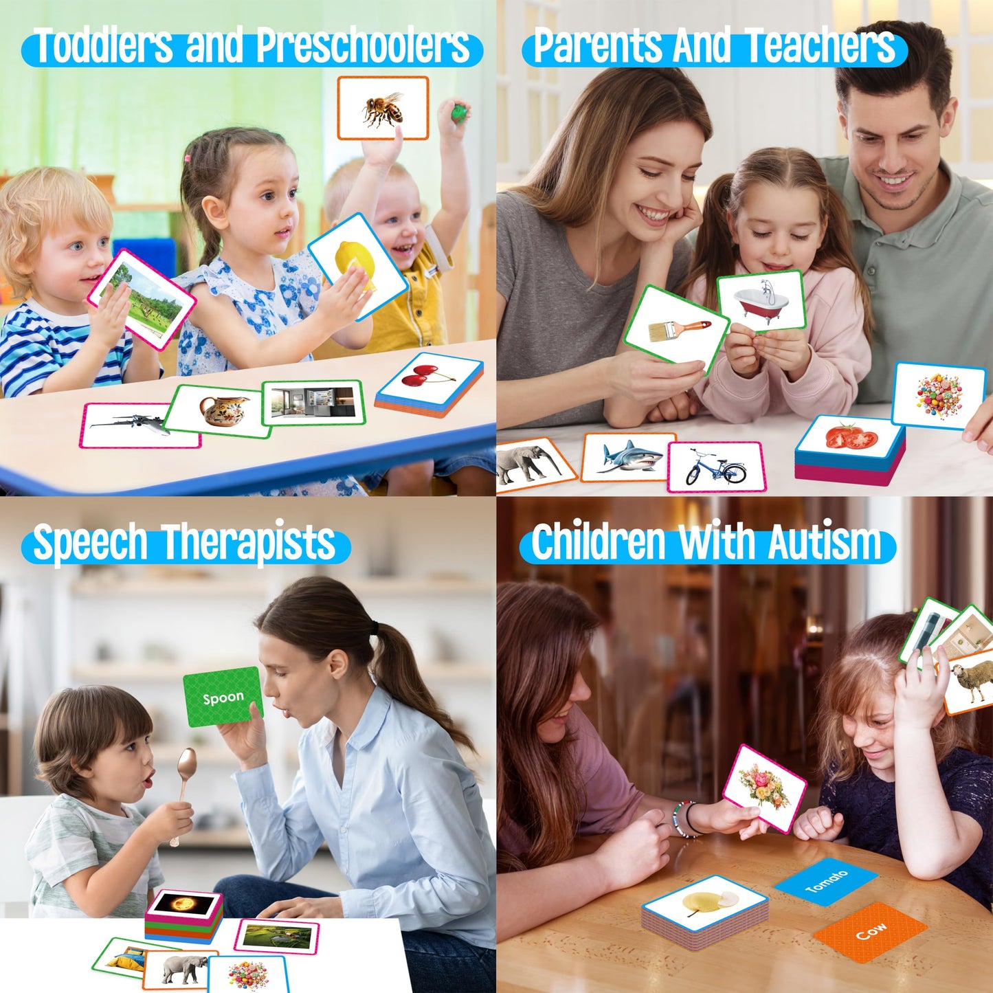140 Noun Picture-Word Cards, Picture Flashcards Language Builder Visual Aid Speech Development Tool for Autism, ESL Teaching Materials for Adults, Non-Verbal Children Vocabulary Builder for Toddlers