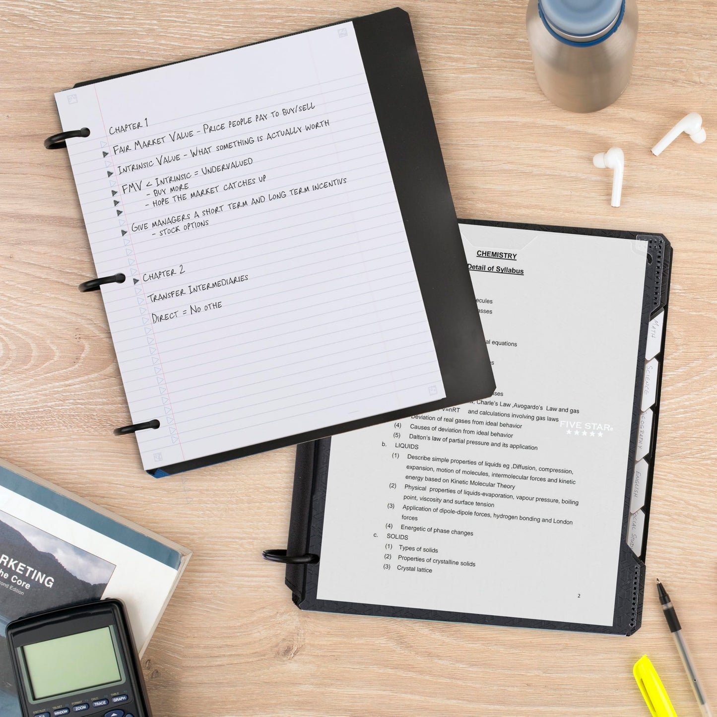 Five Star Flex Refillable Notebook + Study App, College Ruled Paper and 1 Inch TechLock Ring Binder with Customizable Cover, Pockets, Tabs and Dividers, 200 Sheet Capacity, Black (29326AA2)
