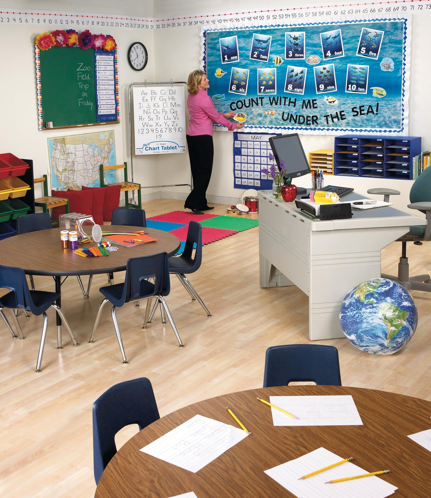 Classroom Keepers Sturdy Cardboard Mailbox, 10-Slot, Blue, 16-5/8"H x 21" W x 12-7/8"D, 1 Unit
