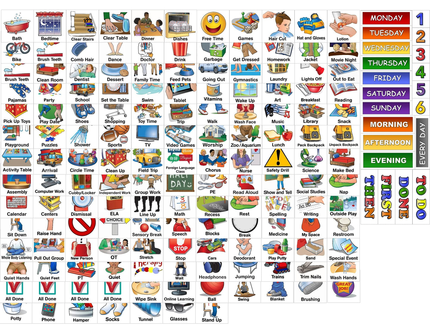 SchKIDules V-KIt - Portable, Binder-Ready Visual Schedule for Kids w/8.5x11" Backboard & 150 laminated Icons plus 21 Headings