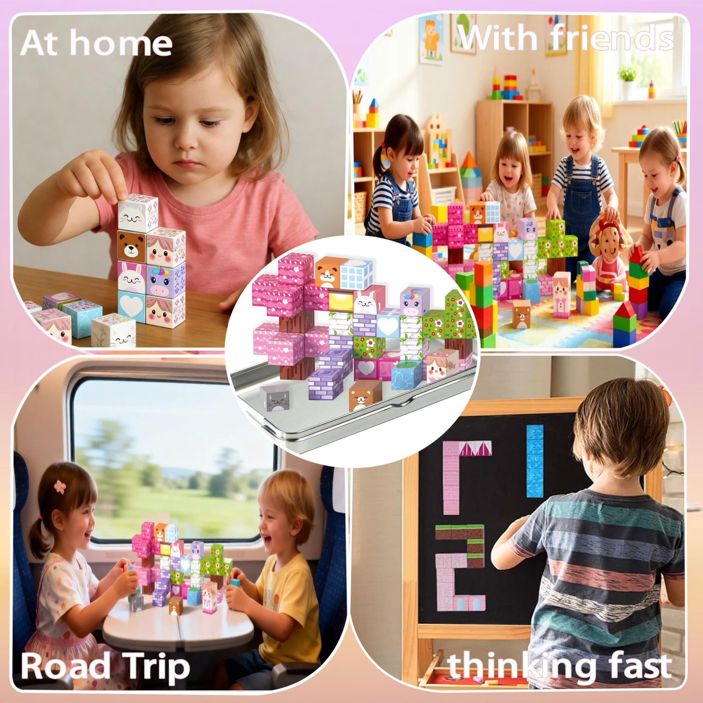 Varaict Magnetic Building Blocks - 40 PCS Animal Cubes Set with Cats Bears Unicorns & Storage Case, STEM Educational Toys for Kids Ages 3-8