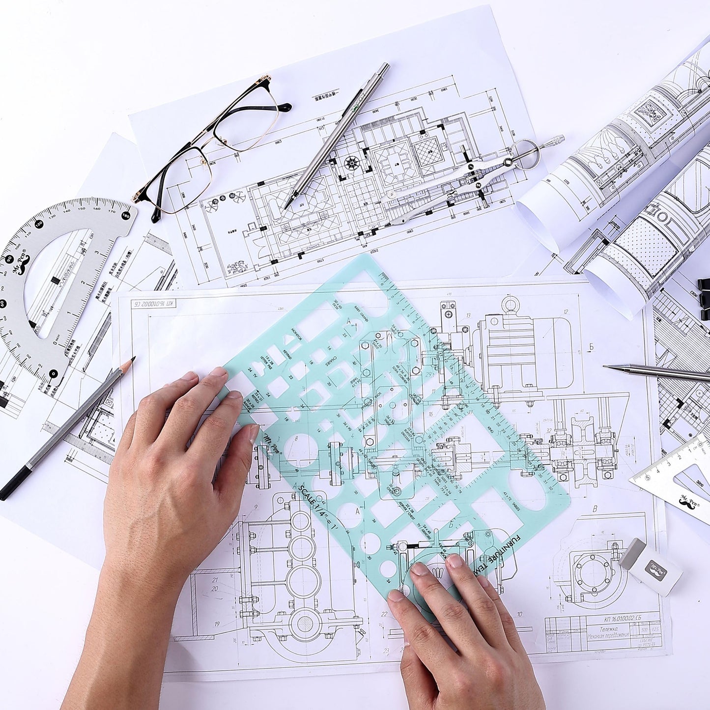 Mr. Pen- House Plan, 3 pcs, Interior Design and Furniture Templates, Clear Flexible Plastic, Drafting Tools, Ruler Shapes for Architecture, 1/4 Inch Scale, Kitchen, Bath, Bedroom, Office, Living Room
