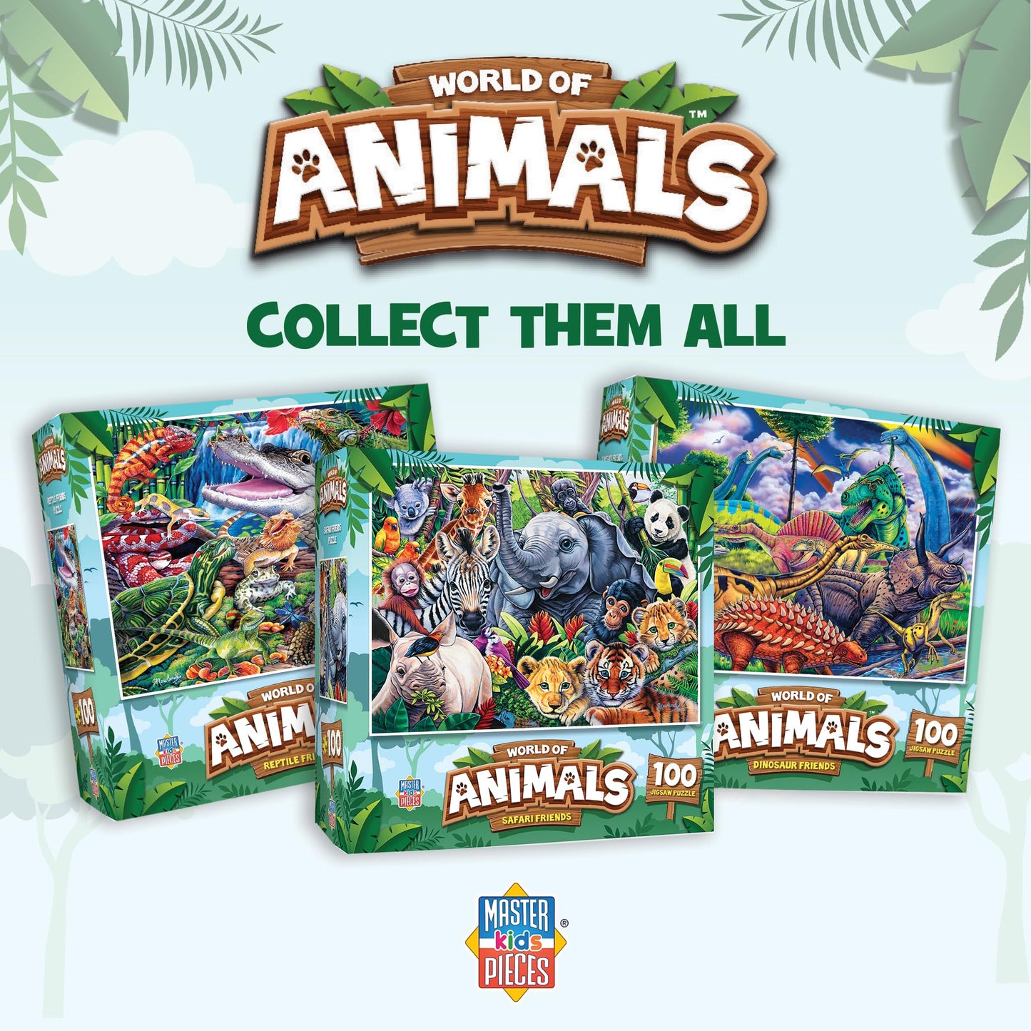 MasterPieces Jigsaw Puzzle Set for Kids, 4-Pack of 100 Piece Puzzles, Educational Animal Theme, Fun Game, Gift Idea, 8" x 10"