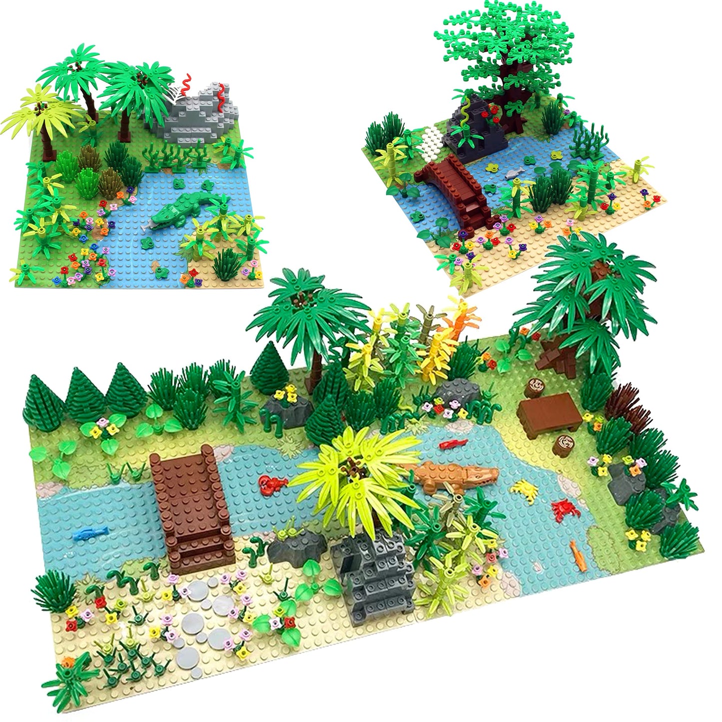 TACYILLU 6 Pack Grassland Rivers Pattern Baseplate 10" x 10" - Building Brick Base Plate Tight Fit with Major Brands for City Roads Building Blocks Kids Toy (2 Straight + 4 Curve)