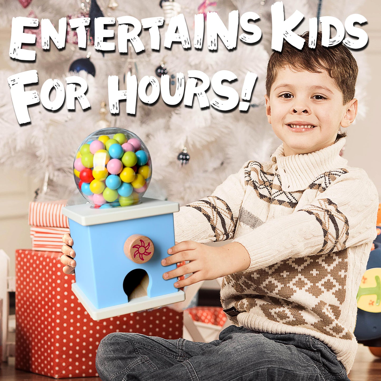 QimuMku 9.6" Wooden Gumball Machine Counting Montessori Toys for 3 4 5 Years Old Boys Girls, Toddler Preschool Learning Activities Toy for Kids Ages 4-8, Birthday Gifts Sensory Toys