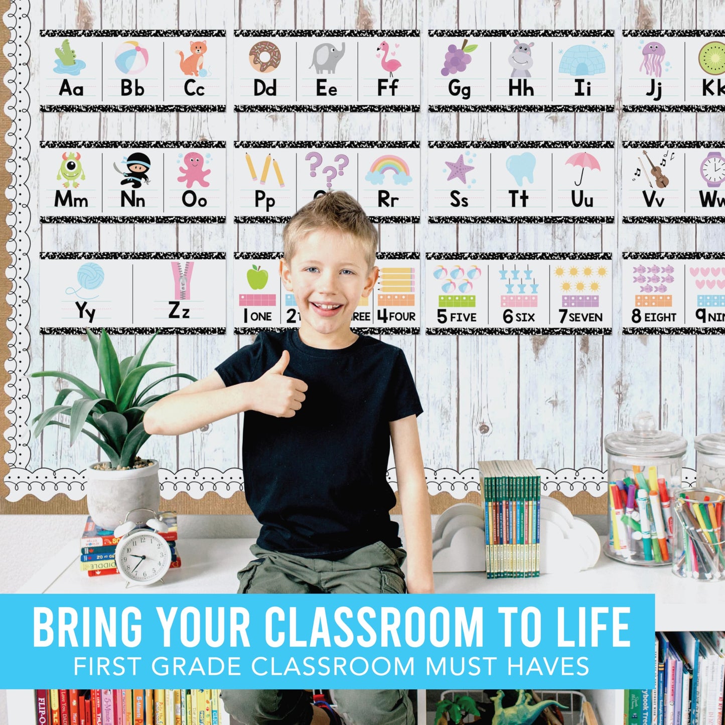 Hadley Designs Alphabet for Classroom Wall Decor - ABC Posters for Classroom Wall Chart Preschool & Kindergarten, ABC Letters & Number Line Elementary, Alphabet Cards, Pastel Classroom Decor