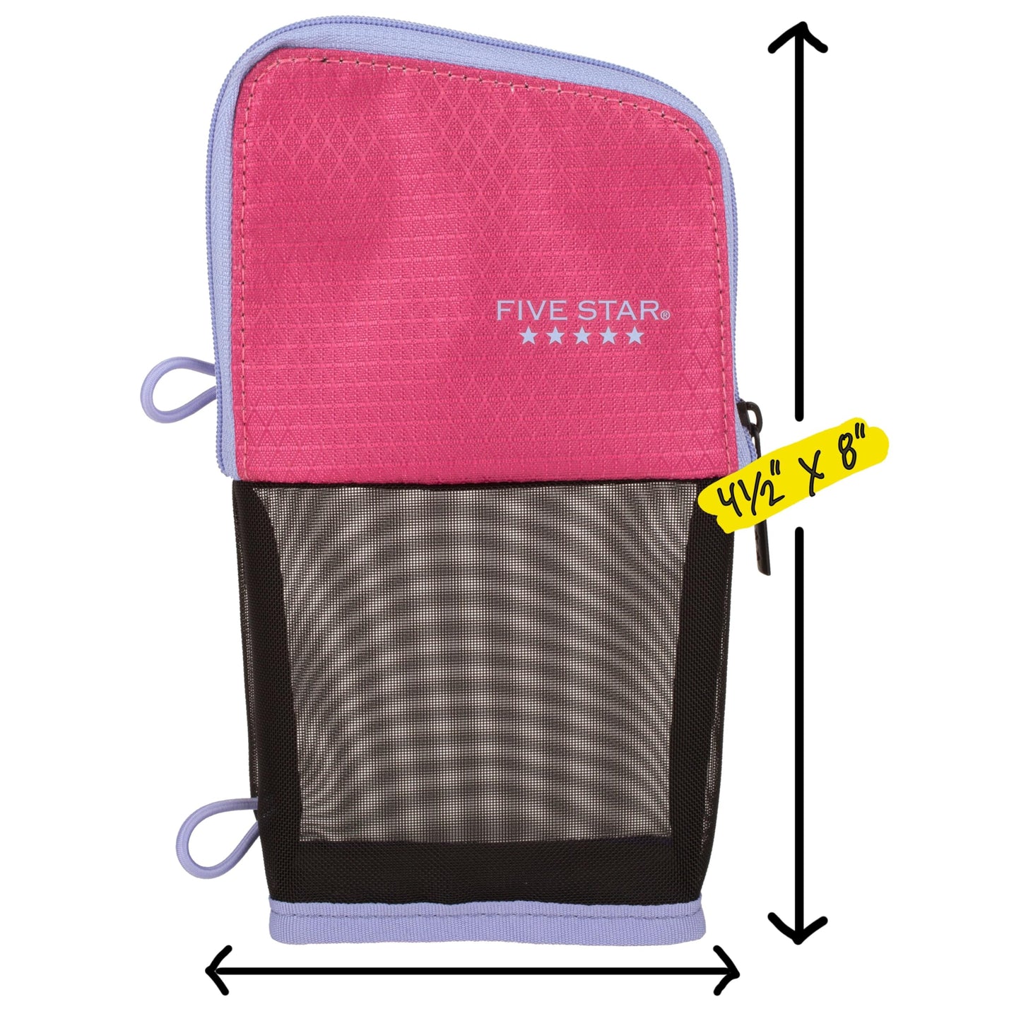 Five Star Pencil Pouch, Pen Case, Stand 'N Store Zipper Pouch, Fits 3-Ring Binder, Storage Organizer for School Supplies Earbuds Chargers Cables Makeup, Pink/Berry (500210F-ECM)