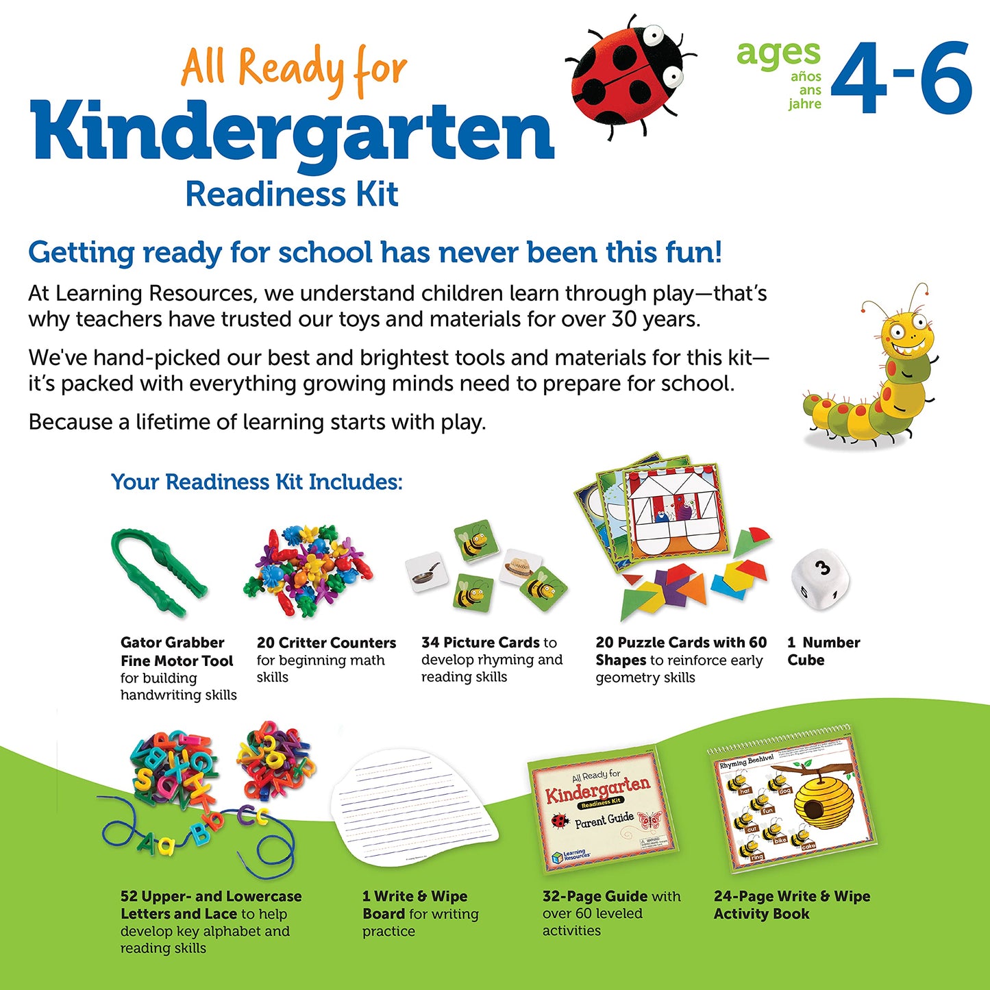 Learning Resources All Ready for Kindergarten Readiness Kit - Classroom Must Haves, Toddler Activities, Homeschool Supplies, Learn to Read, Spelling , Alphabet Kindergarten Workbook
