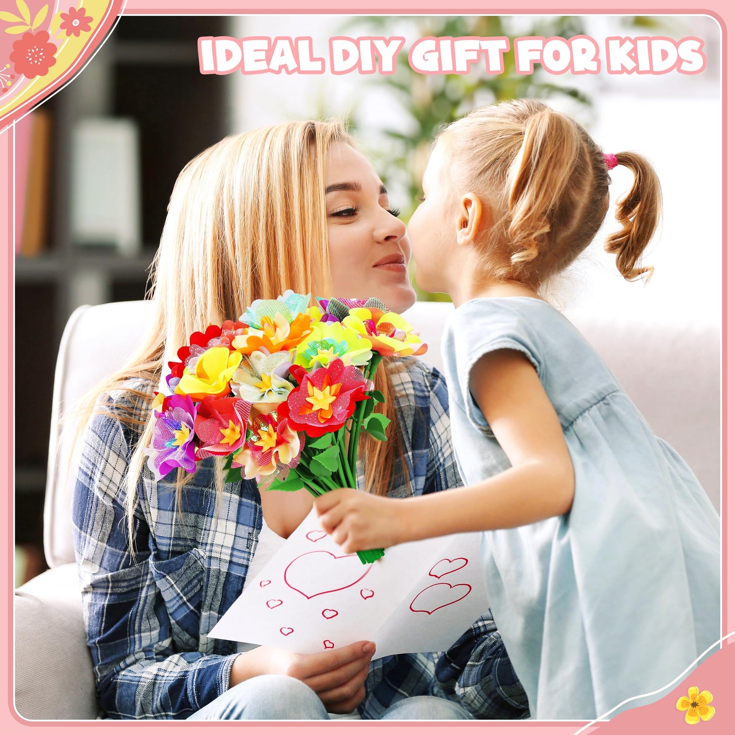 Toyly DIY Fabric Flower Bouquet Toy Accessories with 2 White Vases - Flower Market Toy Fitting Set - Arts & Crafts Toy