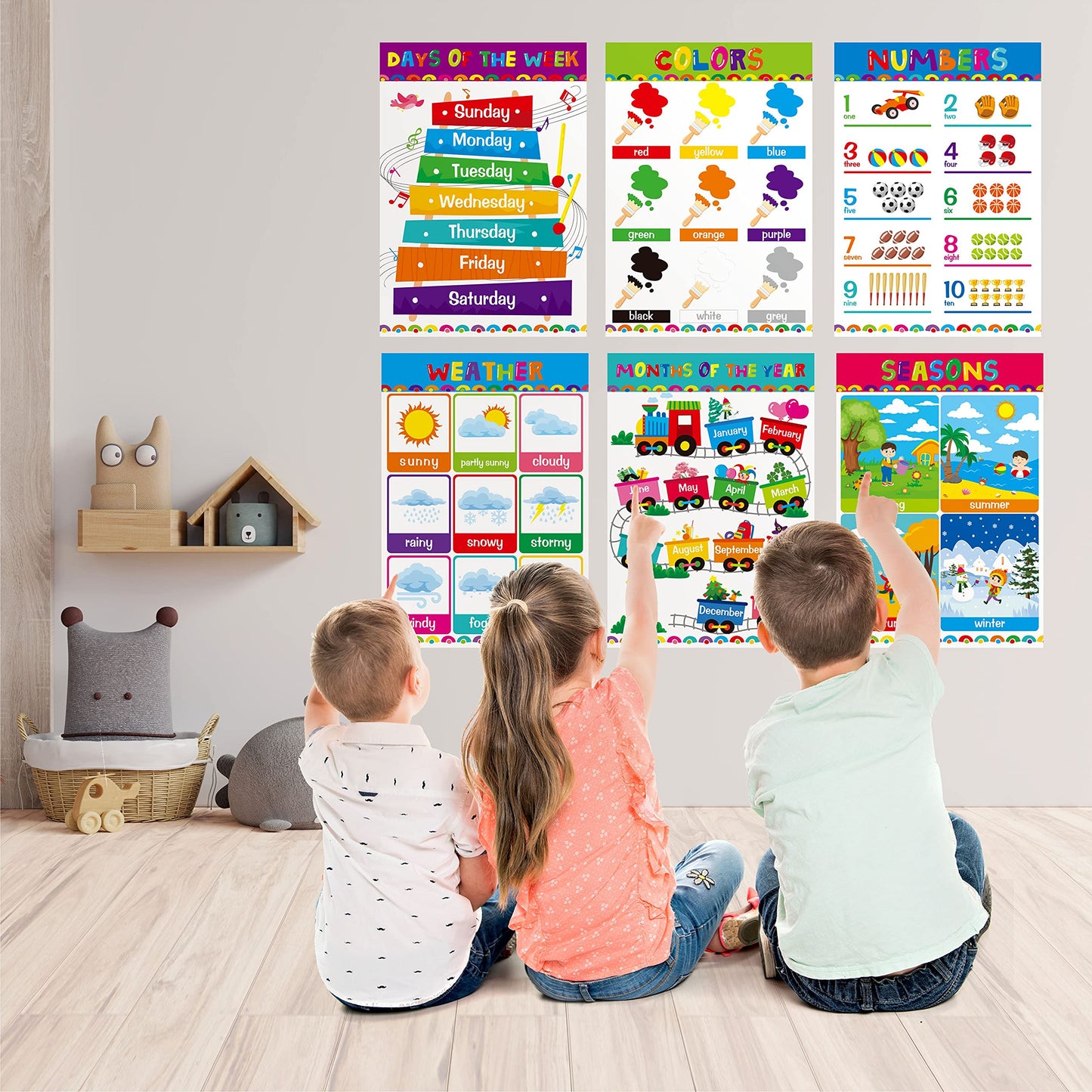 Gethelud 17 Packs Educational Poster, PET Film Covered Preschool Learning Tools for Nursery Kindergarten Toddlers