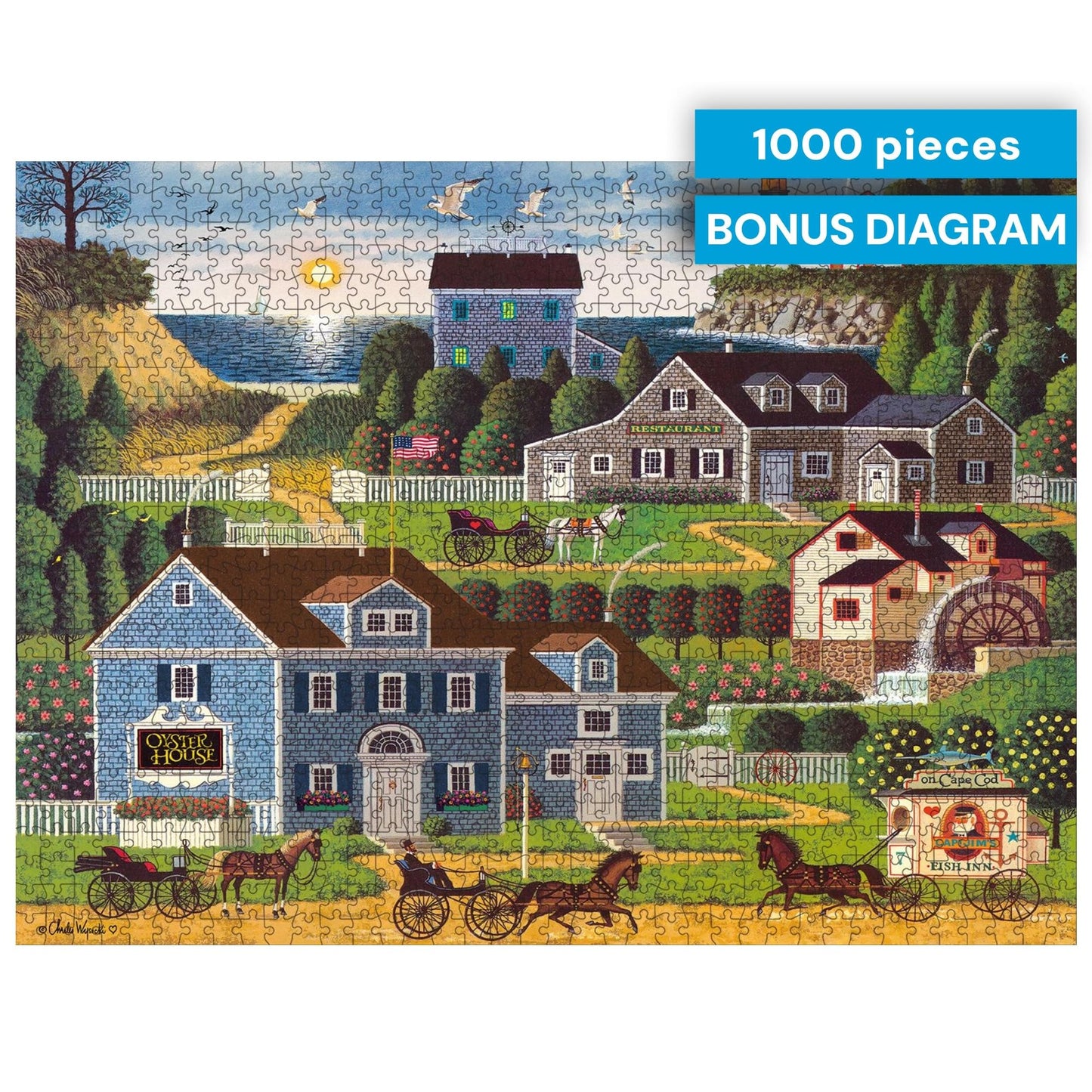 Buffalo Games Charles Wysocki - Sunset Bay - 1000 Piece Jigsaw Puzzle, 26.75 x 19.75 in - 1000 Piece Puzzle for Adults - Clean Cut Sections - Reference Poster Included