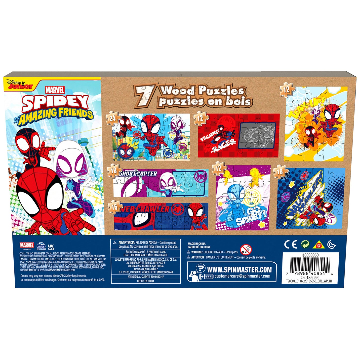 Spin Master Games, Marvel Spidey and His Amazing Friends Puzzles 7-Pack, Jigsaw Kids Puzzles with Sliding Wood Storage Box, Spiderman Toys, for Kids Ages 4 & Up