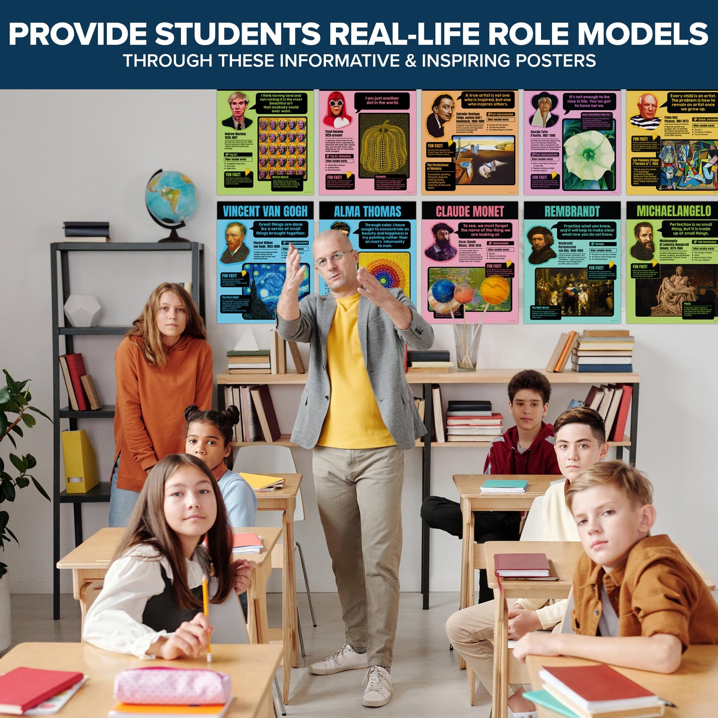 Decorably 15 Famous Art Posters, 11x14in Matte-Laminated Educational Art Posters for Classroom Famous Artists - Classrooms, School Hallways, Bulletin Boards, Education Centers, Home Study Room