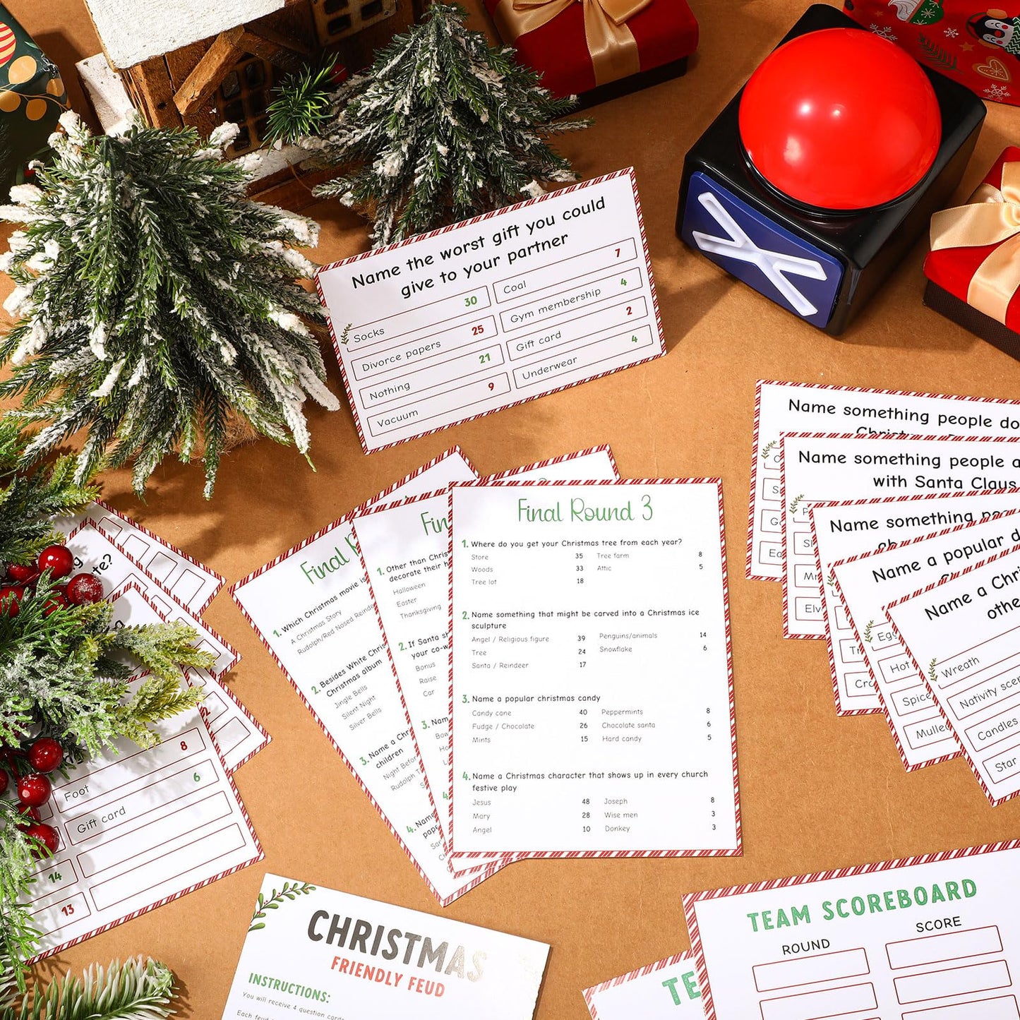 Syhood Christmas Friendly Feud Card Game with 2 Answer Buzzers, Fun Xmas Family Trivia Quiz Party Game Night Activities for Adults, Office, Large Group and Team Building