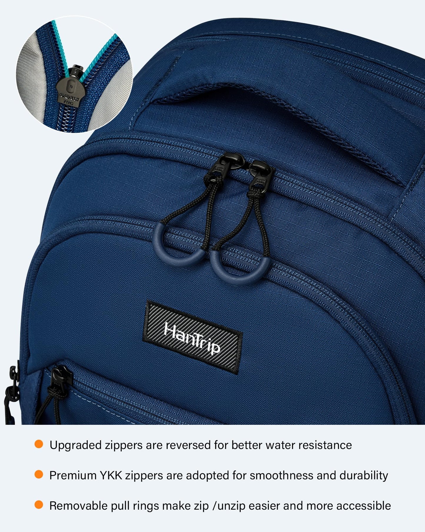 HanTrip Travel Laptop Backpack for Women Men, 18 Inch Large Work Backpack for Commuter College School Book Bags, Water Resistant Backpack with Luggage Strap Water Bottle Pocket Chest Strap, Navy Blue