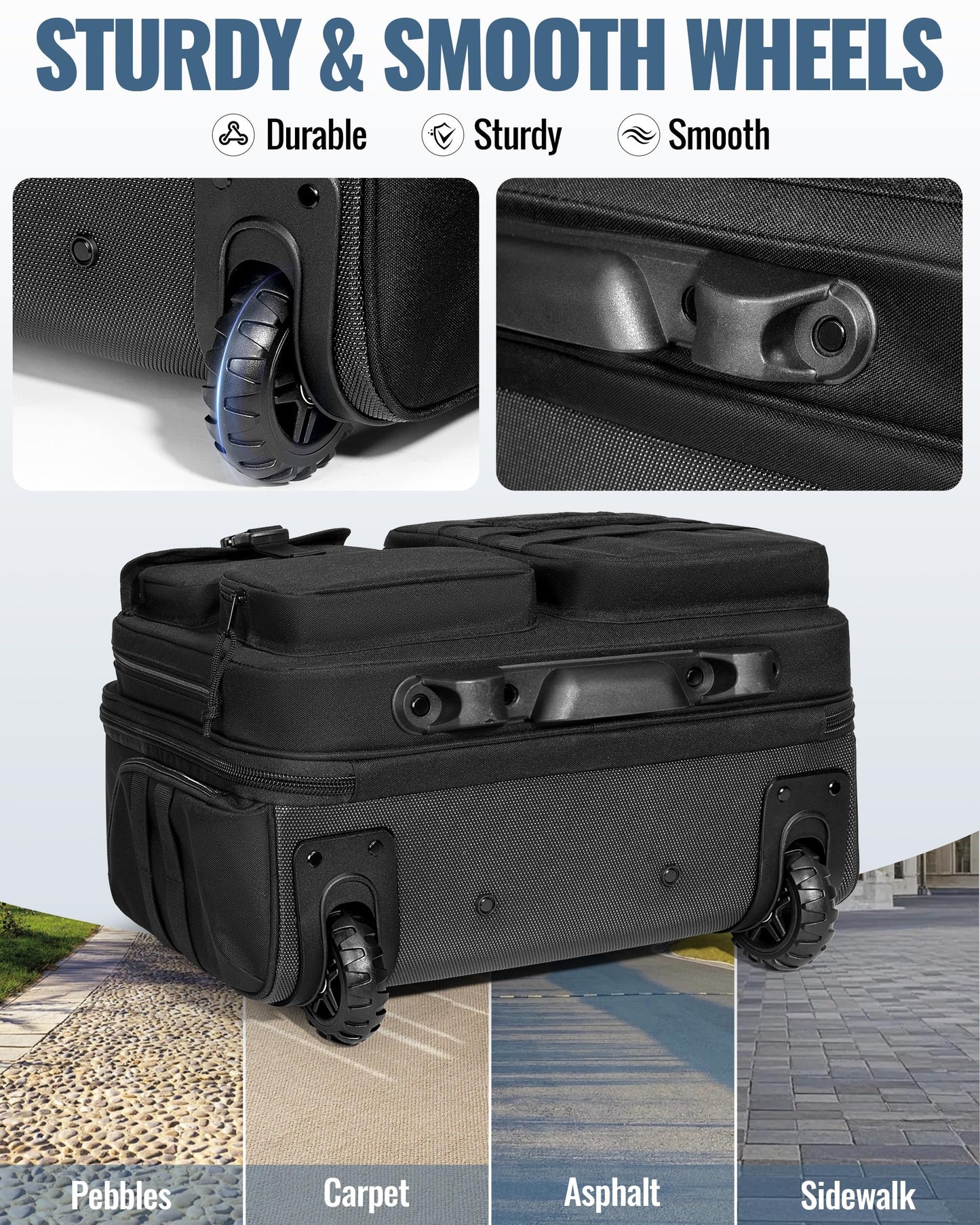 Trahzia Rolling Tactical Messenger Bag, 17.3 Inch Briefcase with Wheels for Men, Wheeled Military Laptop Bag for Work Commute Flight, Black