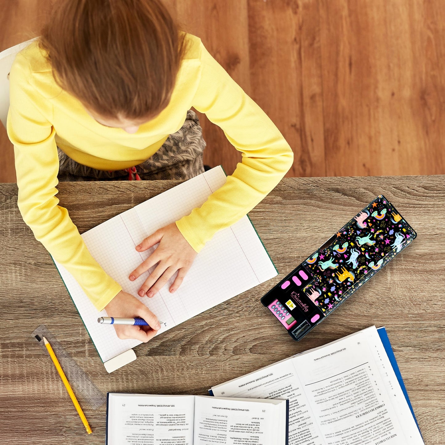 Decorably Unicorn Pop Up Multifunctional Pencil Case with Compartments, Calculator, Sharpener, Pen Slots, Mini Drawer and 2 Main Sections with Magnetic Closure - Back to School Gift for Kids