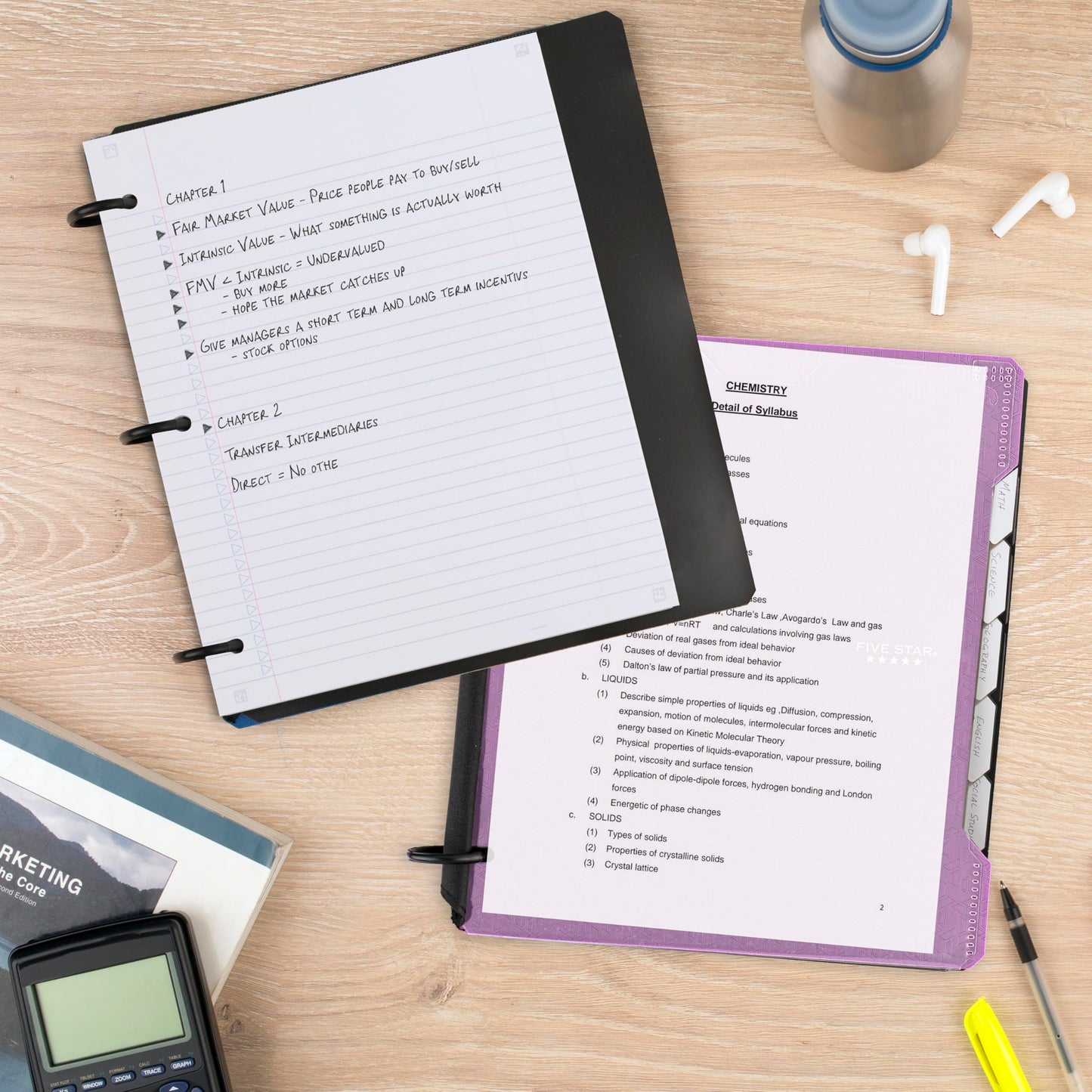 Five Star Flex Refillable Notebook + Study App, College Ruled Paper and 1 Inch TechLock Ring Binder with Customizable Cover, Pockets, Tabs and Dividers, 200 Sheet Capacity, Amethyst Purple (293260AB6)