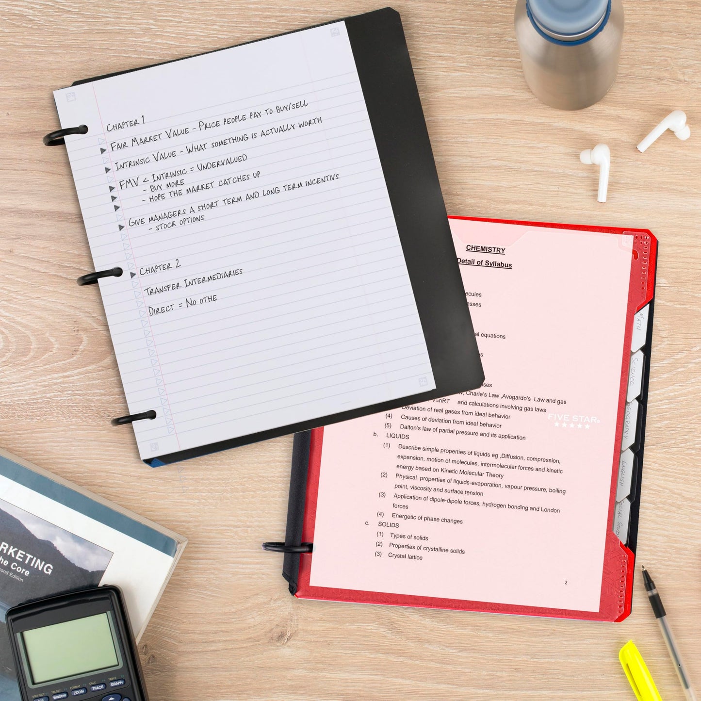 Five Star Flex Refillable Notebook + Study App, College Ruled Paper and 1 Inch TechLock Ring Binder with Customizable Cover, Pockets, Tabs and Dividers, 200 Sheet Capacity, Fire Red (29326AB2)